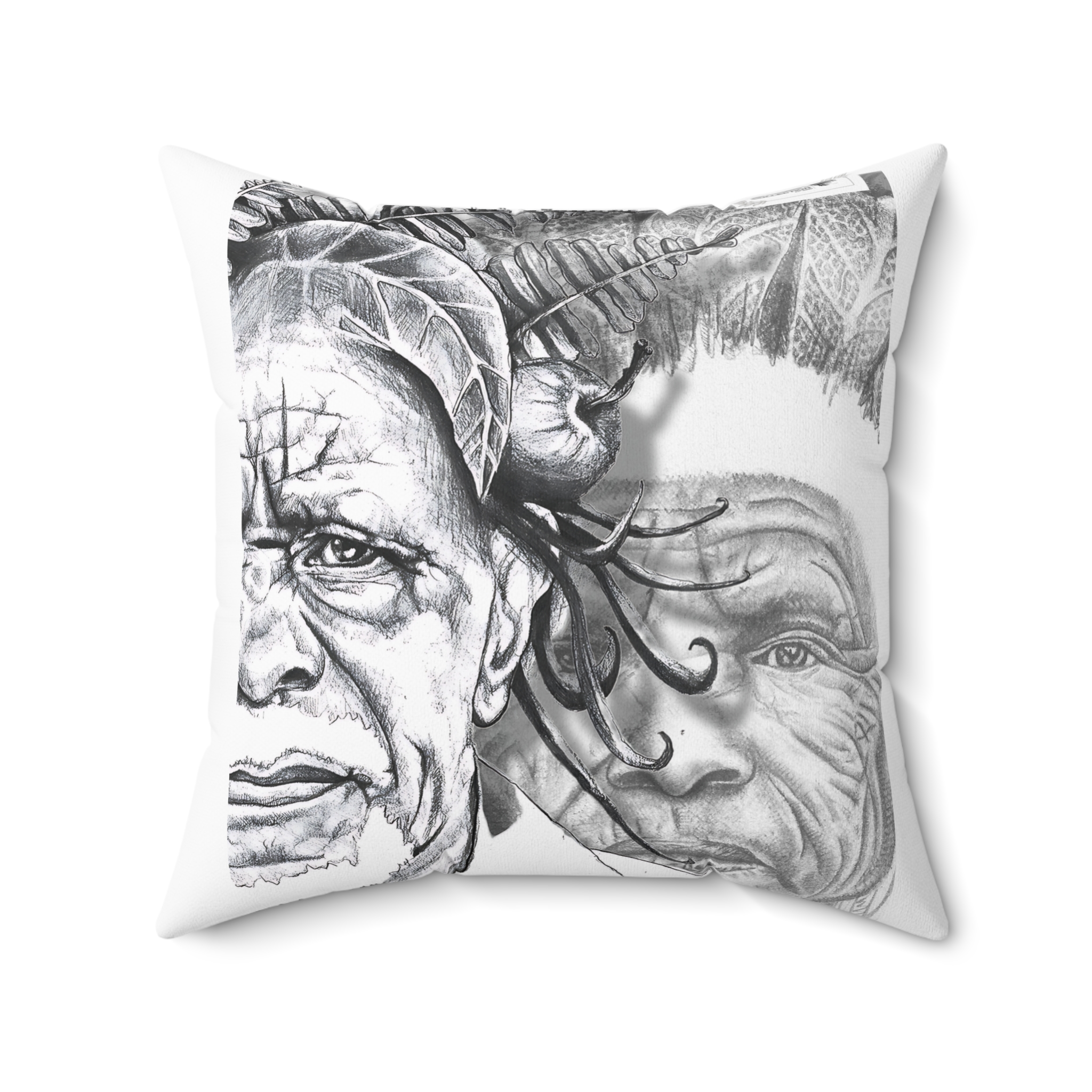 Elder Faces Art Pillow — Monochrome Hand-Drawn Portrait Throw Pillow - Image 10