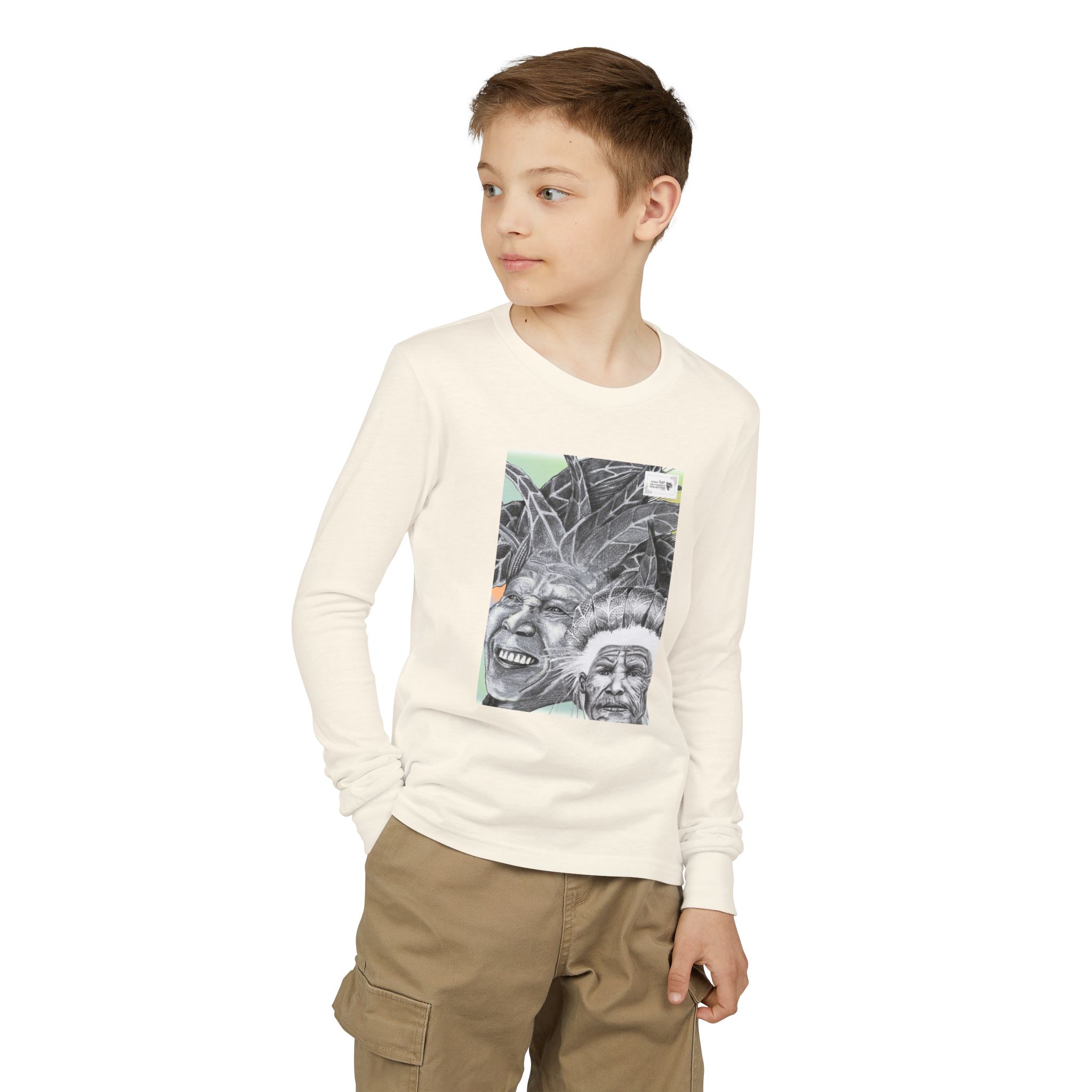 Youth Long Sleeve Tee — Vintage Indigenous Portrait Graphic - Image 15