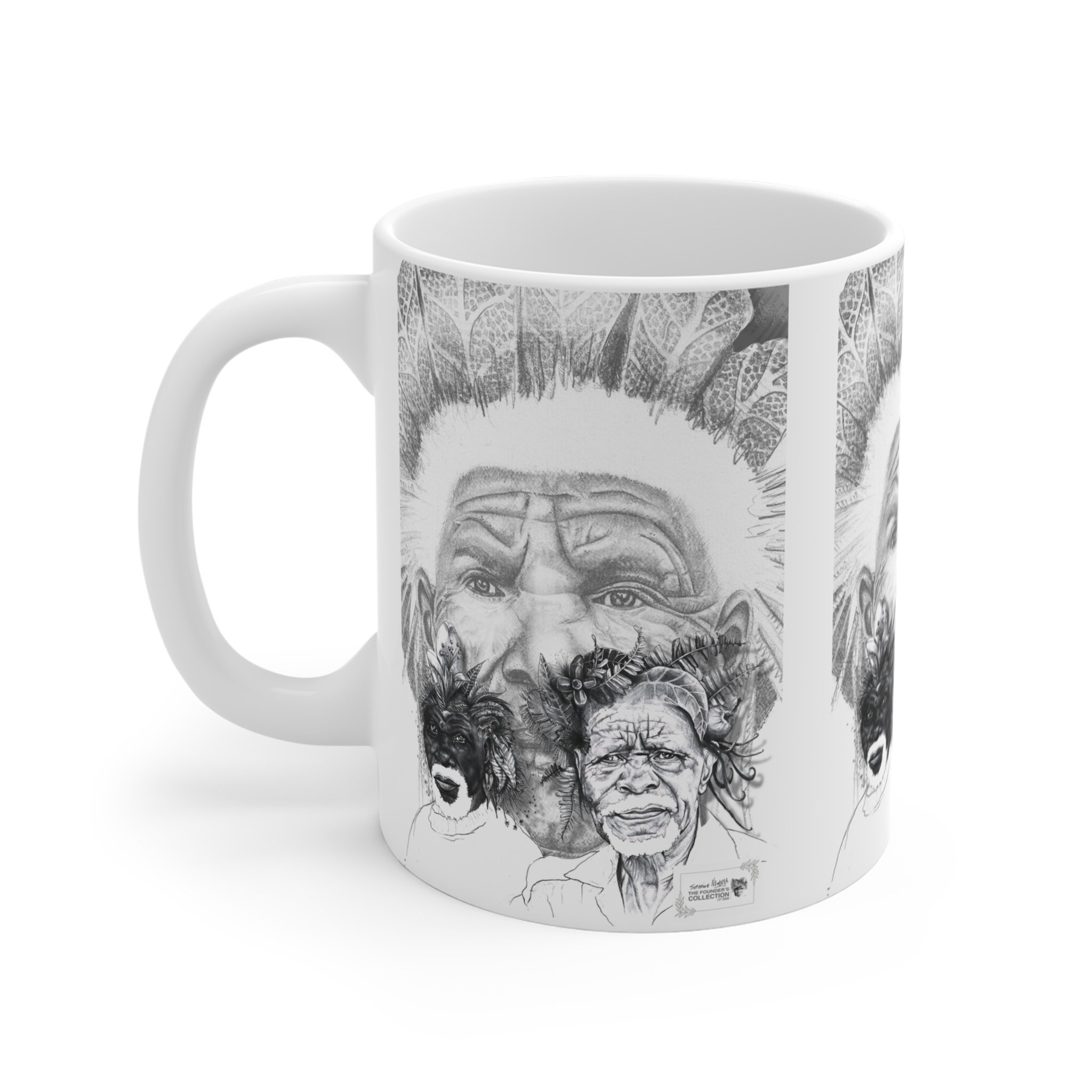 Tribal Elders Portrait Mug – Black & White Indigenous Art Coffee Cup - Image 2