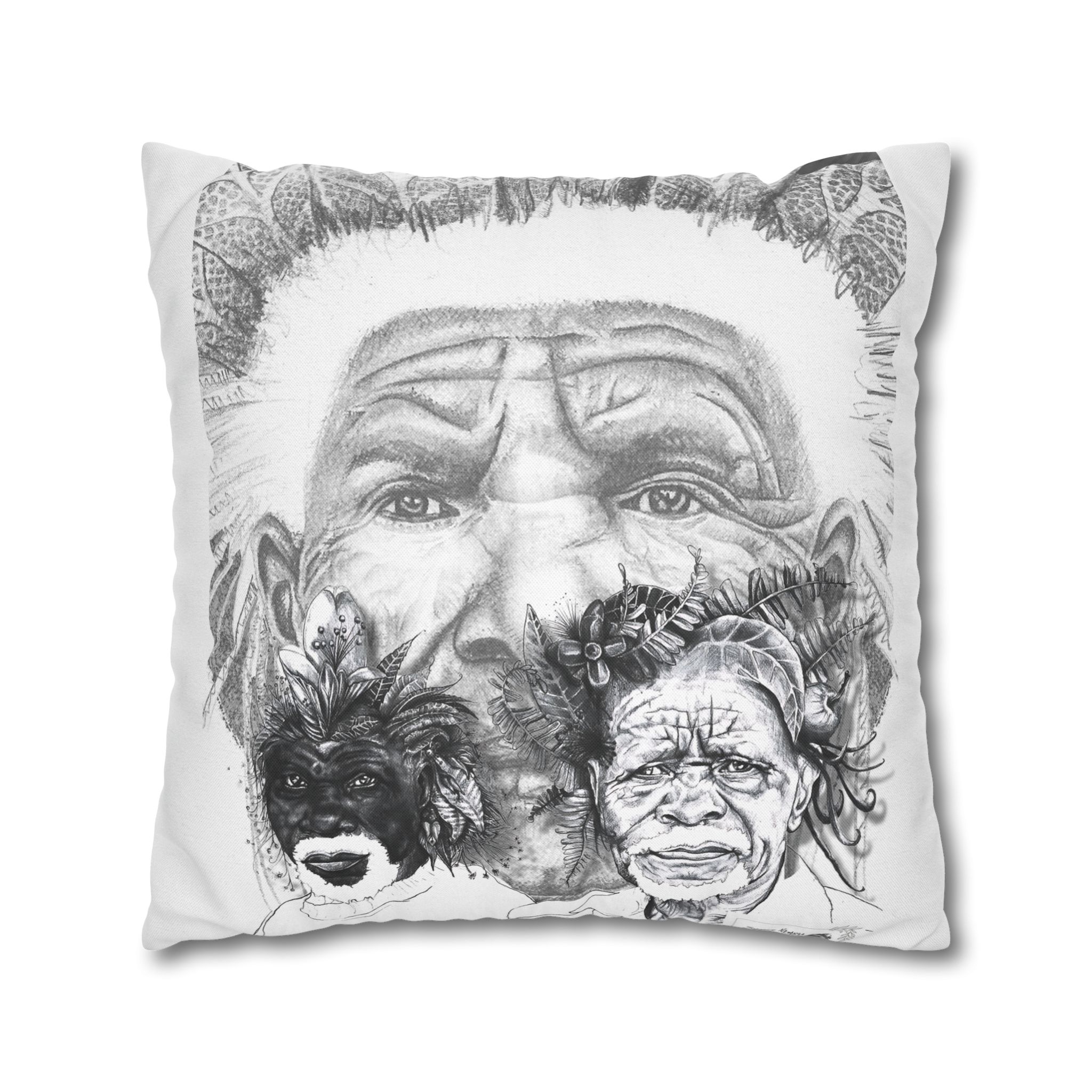 Tribal Elder Art Pillowcase — Black & White Ethnic Portrait Decorative Pillow - Image 15