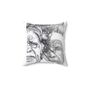 Elder Faces Art Pillow — Monochrome Hand-Drawn Portrait Throw Pillow