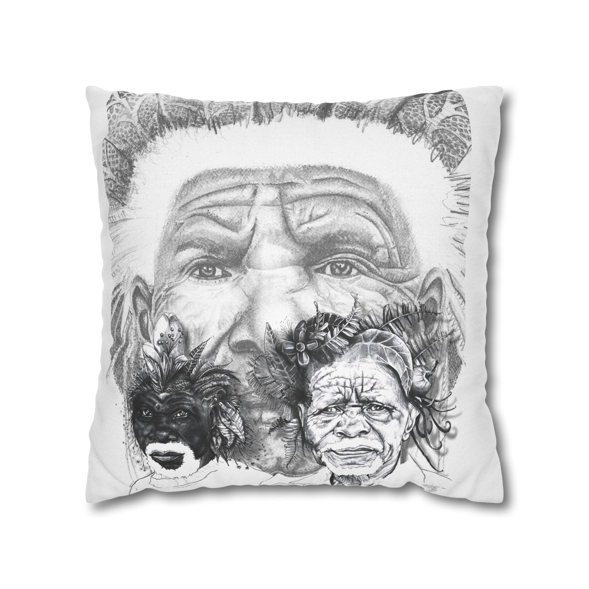 Tribal Elder Art Pillowcase — Black & White Ethnic Portrait Decorative Pillow - Image 9