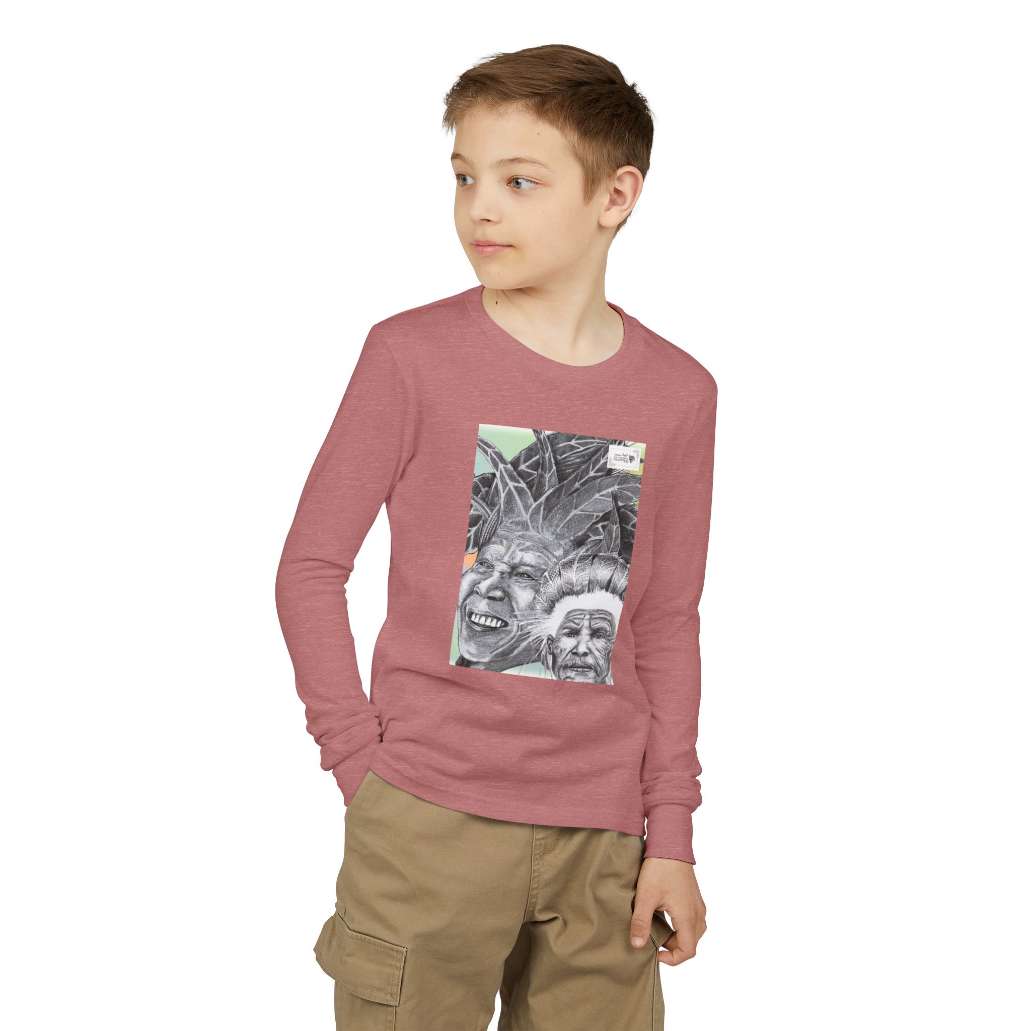 Youth Long Sleeve Tee — Vintage Indigenous Portrait Graphic - Image 7