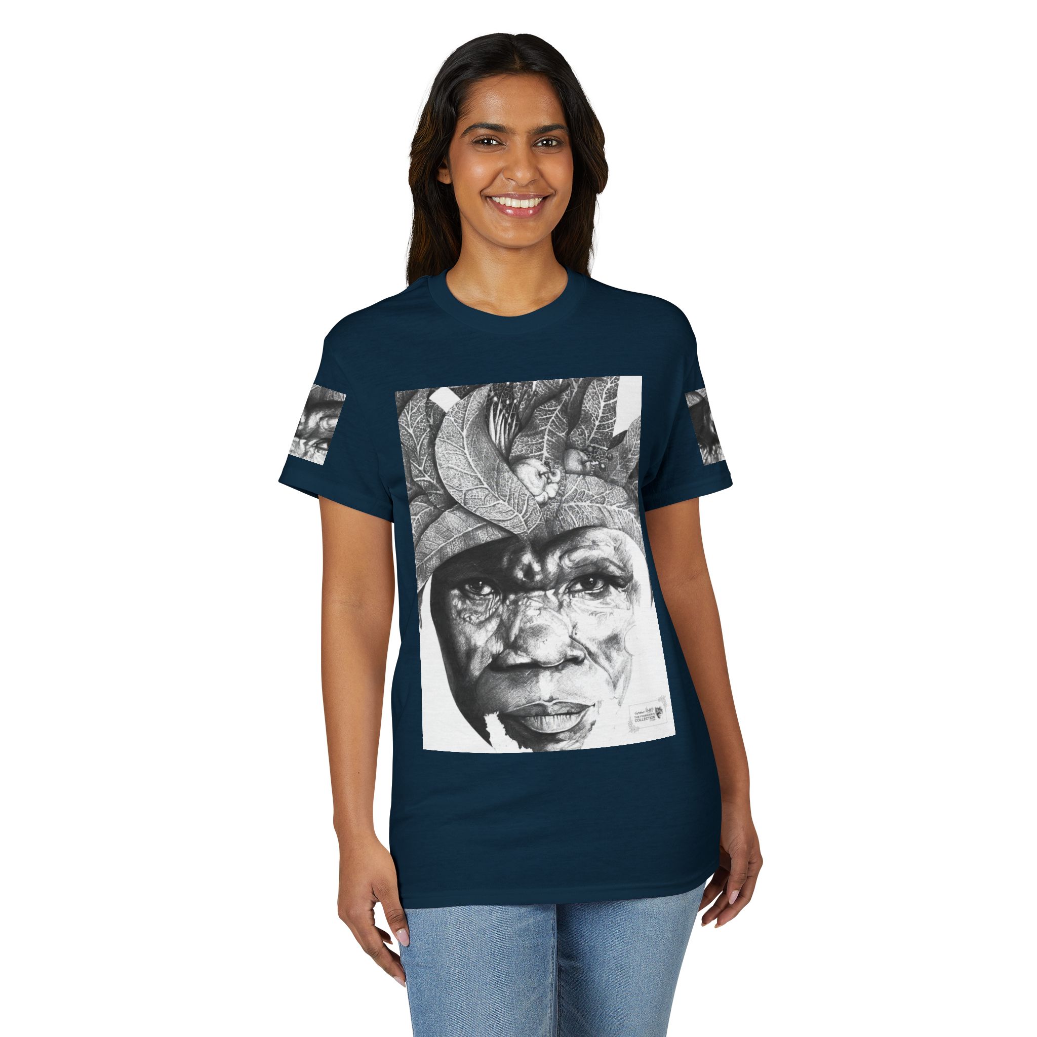 Tribal Face Collage T-Shirt — Black & White Portrait Graphic Tee - Image 48