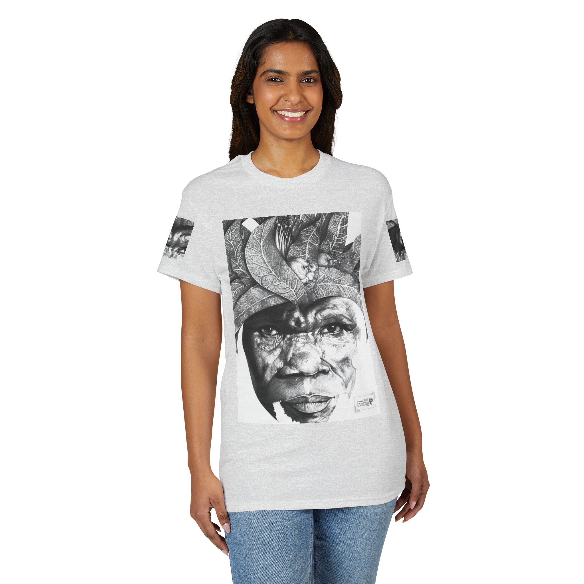 Tribal Face Collage T-Shirt — Black & White Portrait Graphic Tee - Image 8
