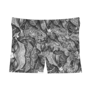 Monochrome Botanical Women's Shorts — Vintage Leaf Pattern AOP