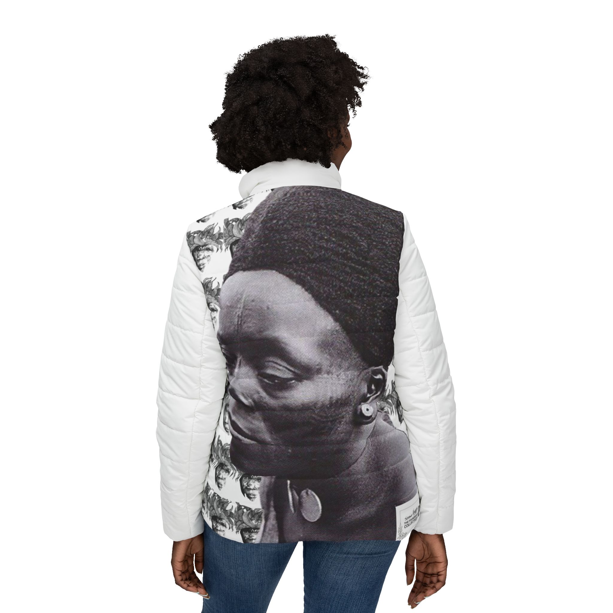 Women’s Photo-Print Puffer Jacket — Vintage Portrait All-Over Print - Image 4