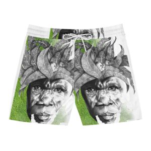 Men's Swim Shorts — Green Portrait AOP Beach Trunks
