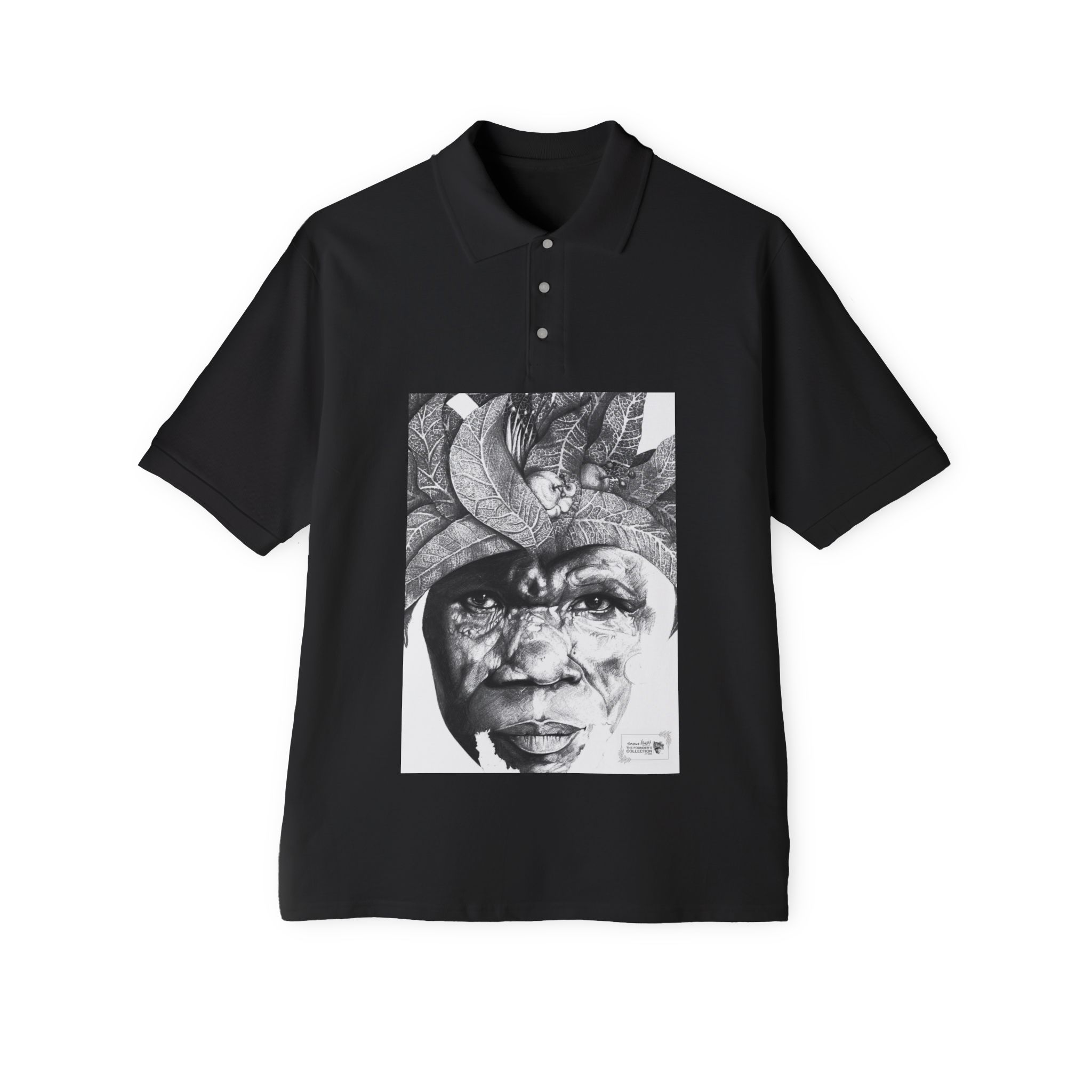 Men's Polo with Monochrome Tribal Portrait Print — Graphic Art Polo Shirt - Image 5