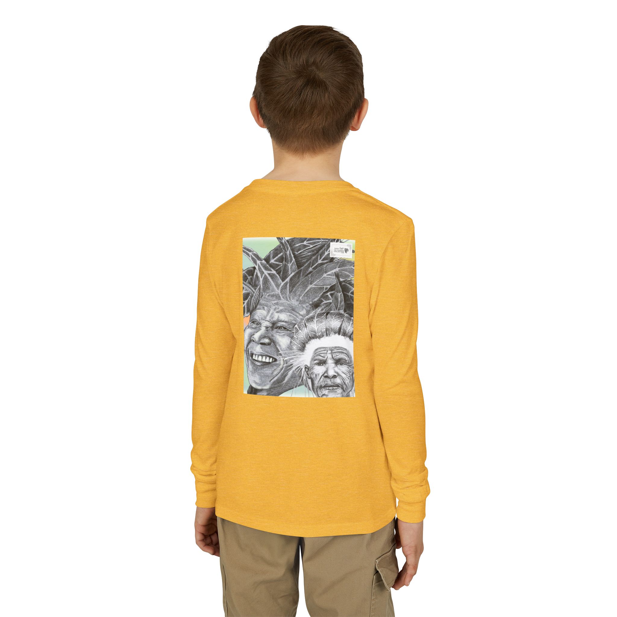 Youth Long Sleeve Tee — Vintage Indigenous Portrait Graphic - Image 24