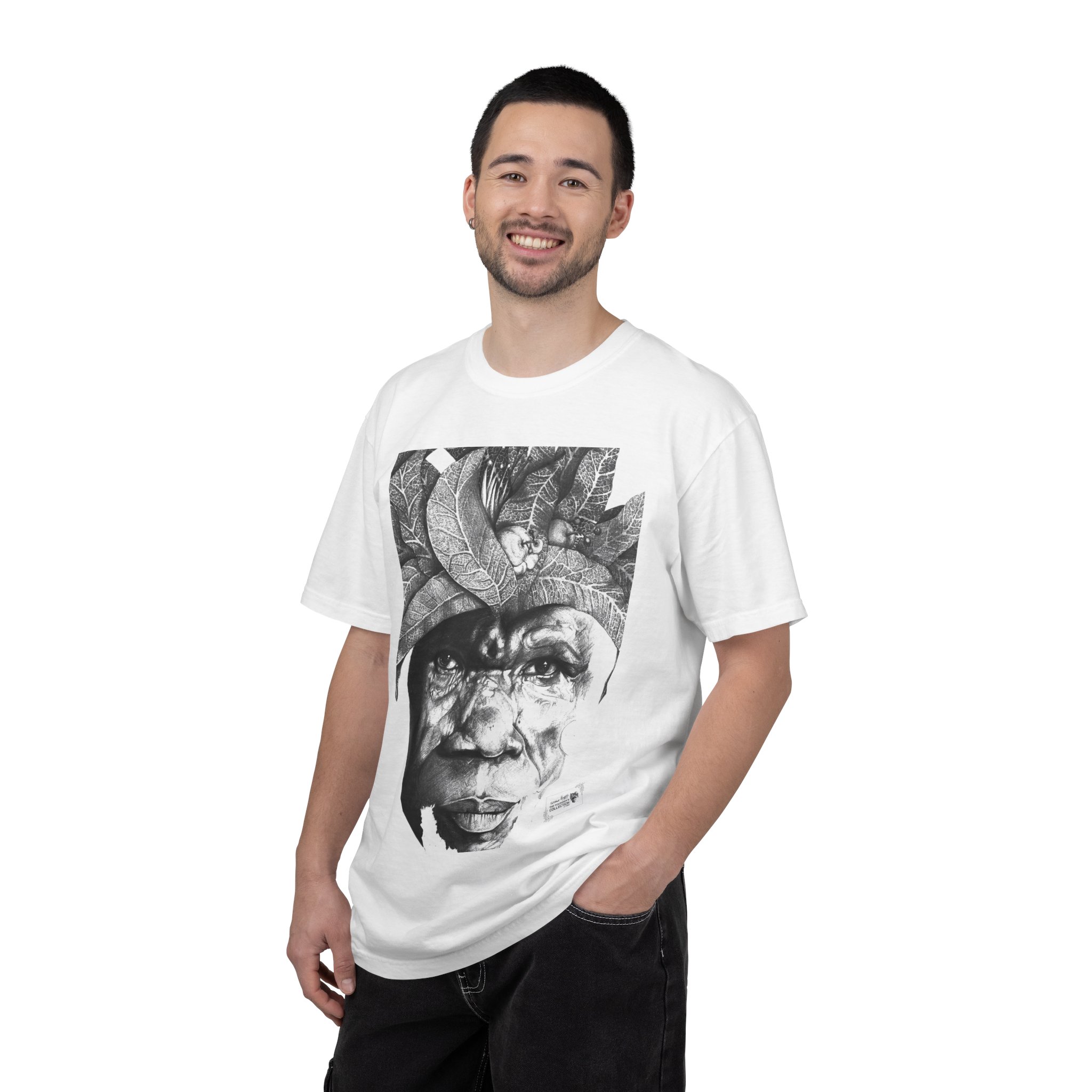 Portrait Graphic T-Shirt — Monochrome Tribal Face Art Tee - Image 4