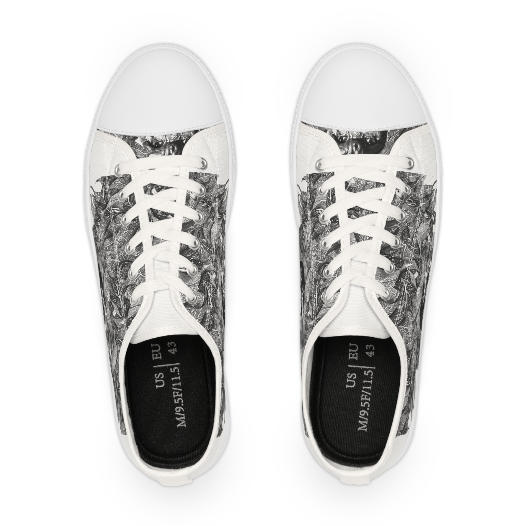 Men's Low Top Sneakers — Monochrome Abstract Smoke Pattern Canvas Shoes - Image 2