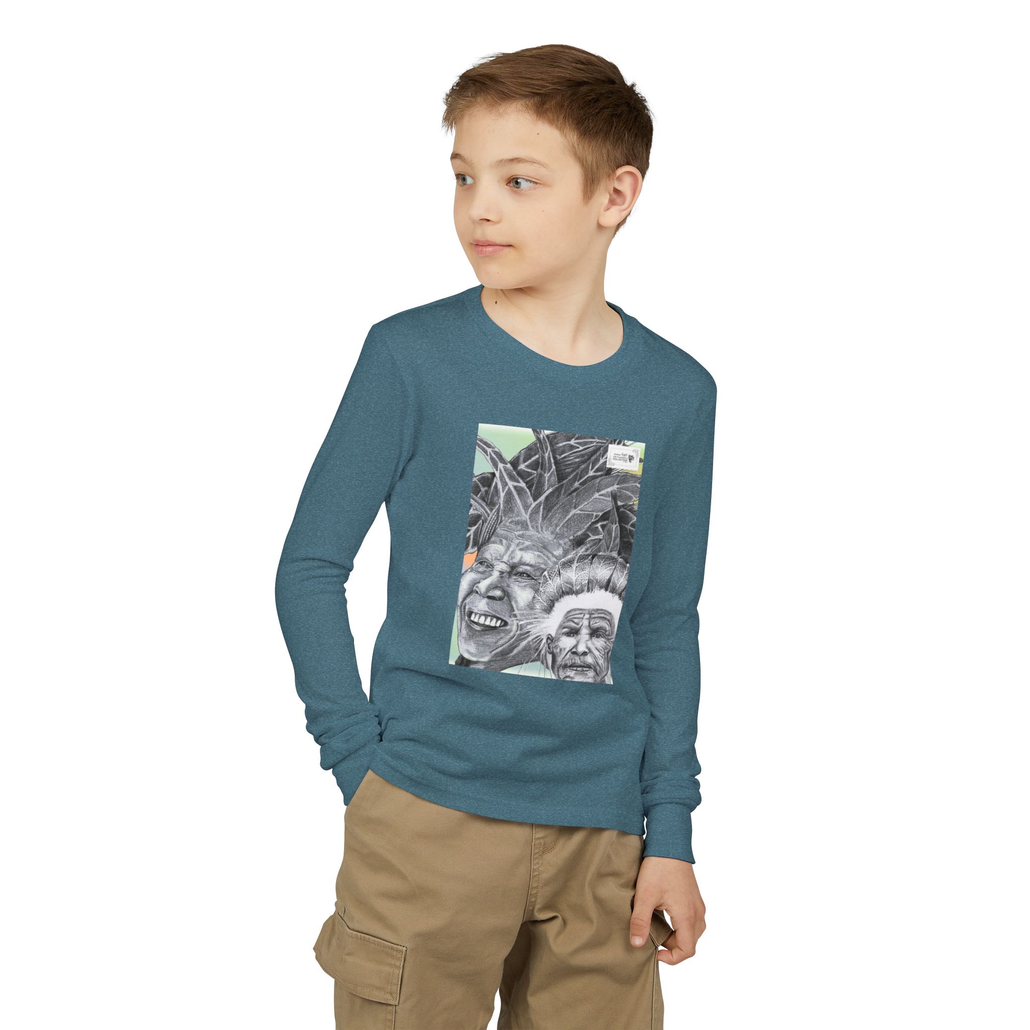 Youth Long Sleeve Tee — Vintage Indigenous Portrait Graphic - Image 31