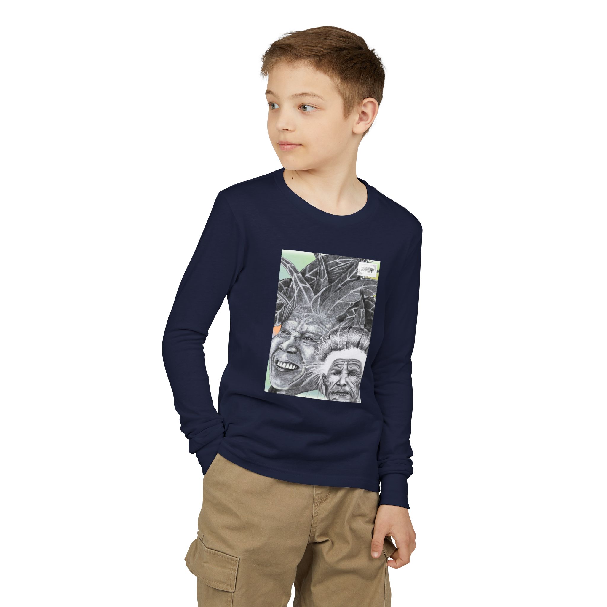 Youth Long Sleeve Tee — Vintage Indigenous Portrait Graphic - Image 39