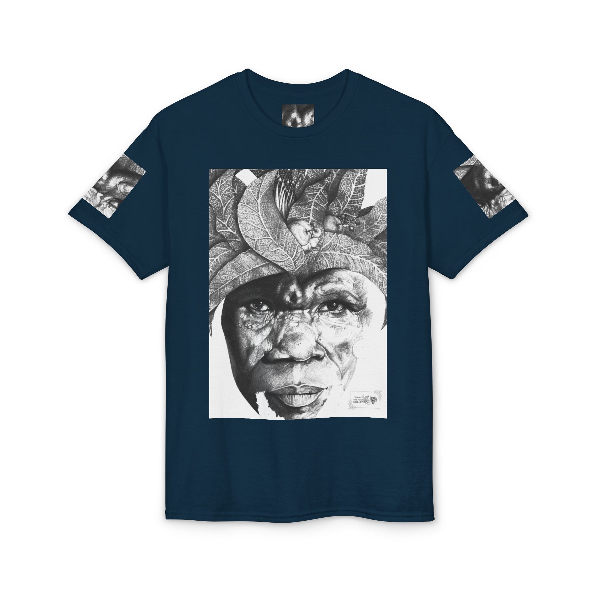 Tribal Face Collage T-Shirt — Black & White Portrait Graphic Tee - Image 45