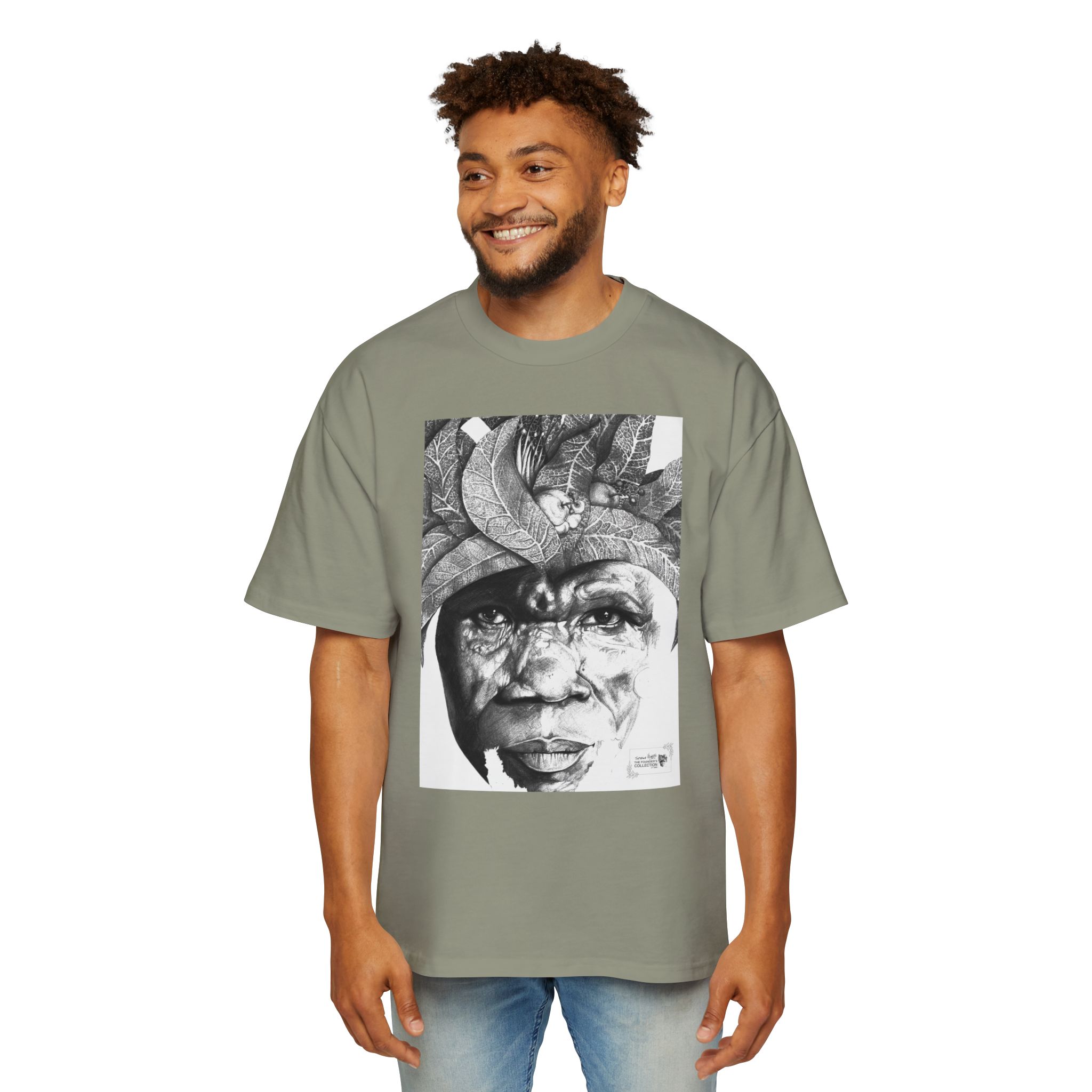Graphic Tee — Monochrome Tribal Face Art Oversized T-Shirt - Image 35