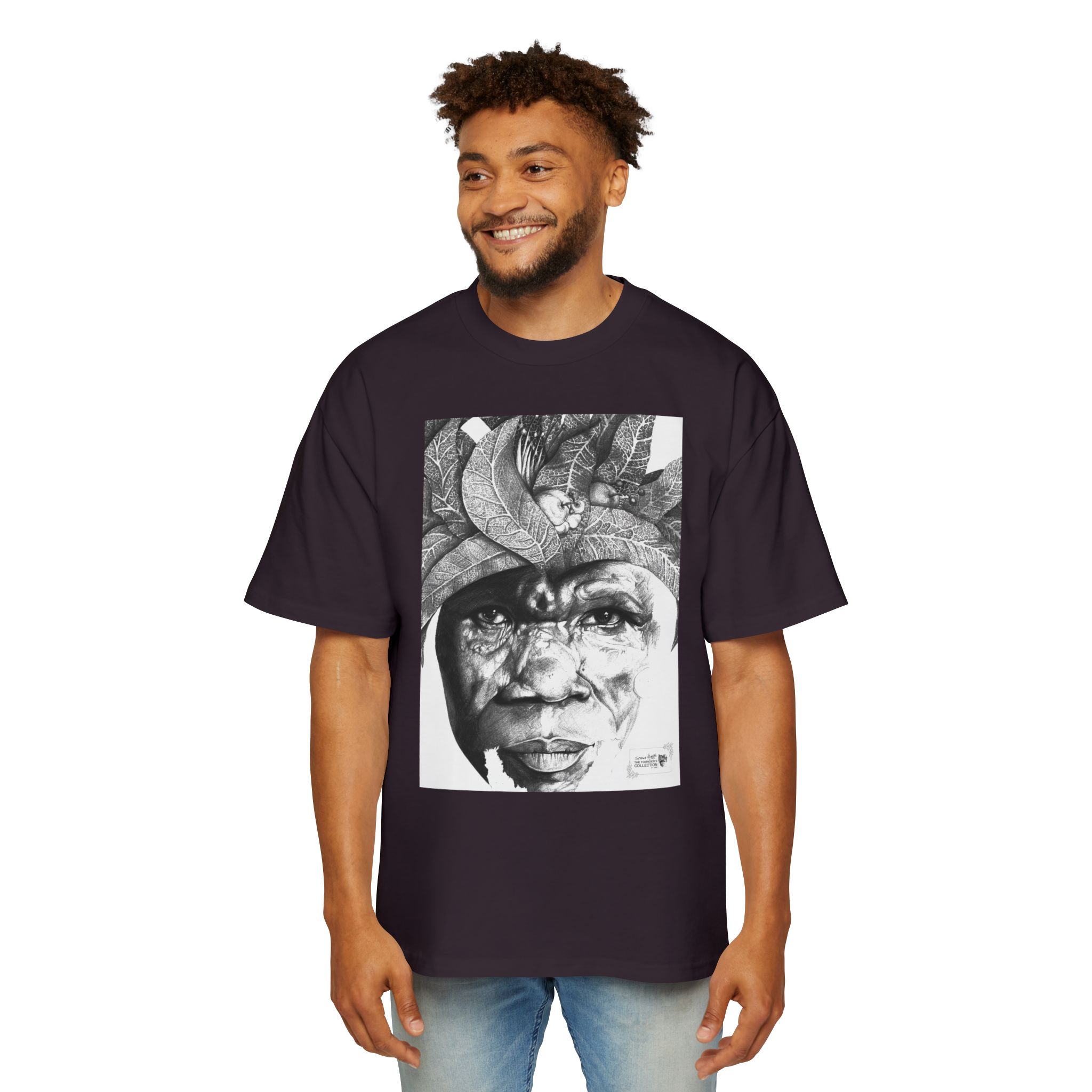Graphic Tee — Monochrome Tribal Face Art Oversized T-Shirt - Image 59