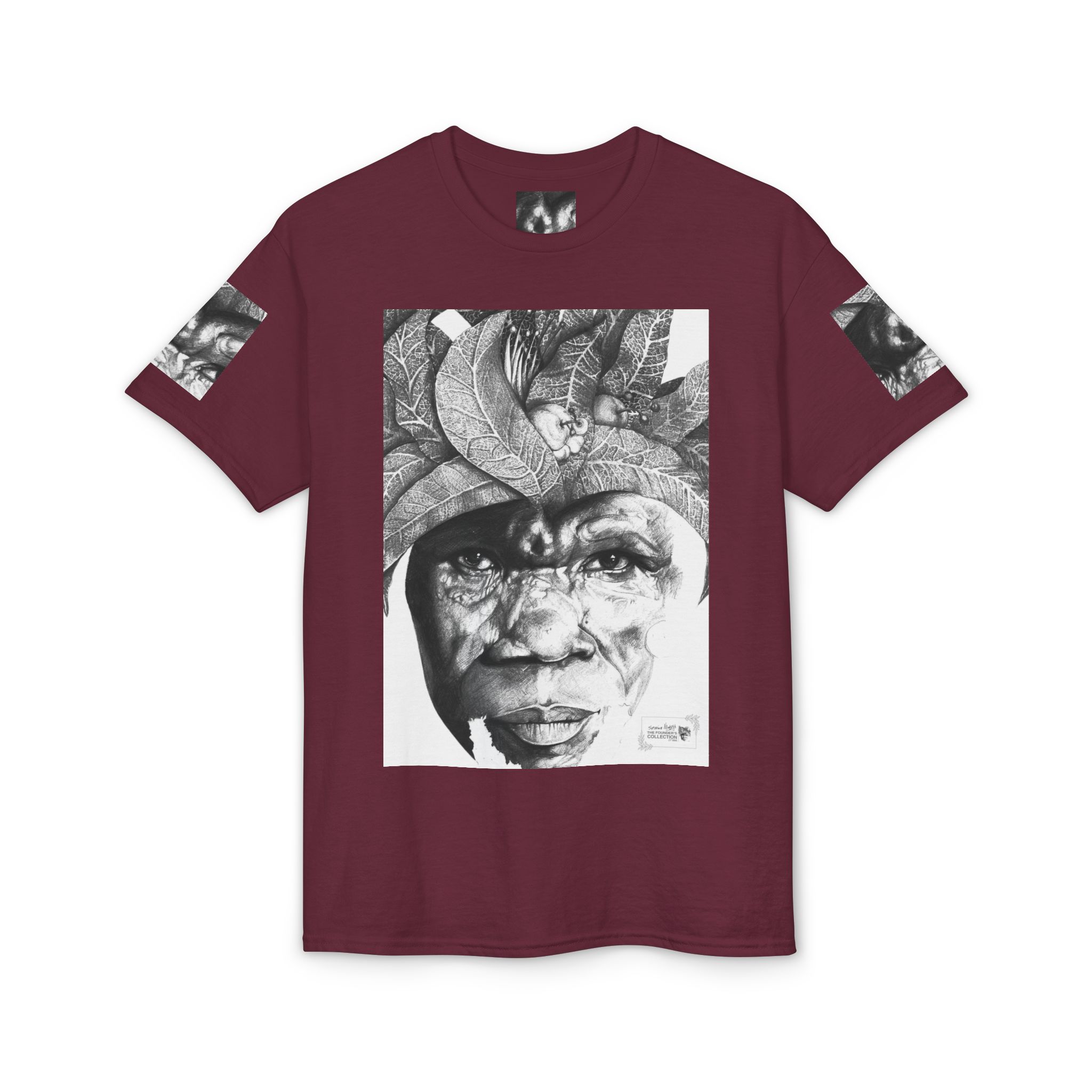 Tribal Face Collage T-Shirt — Black & White Portrait Graphic Tee - Image 25