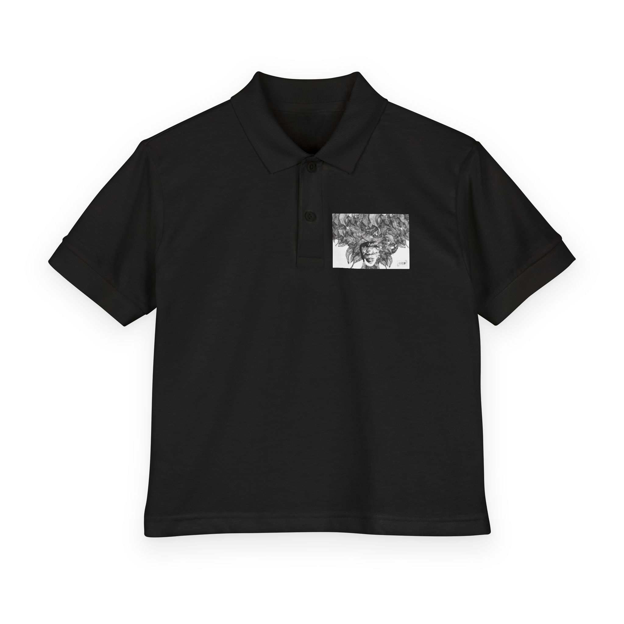 Youth Polo Shirt – Black & White Afro Girl Art Print - Image 5