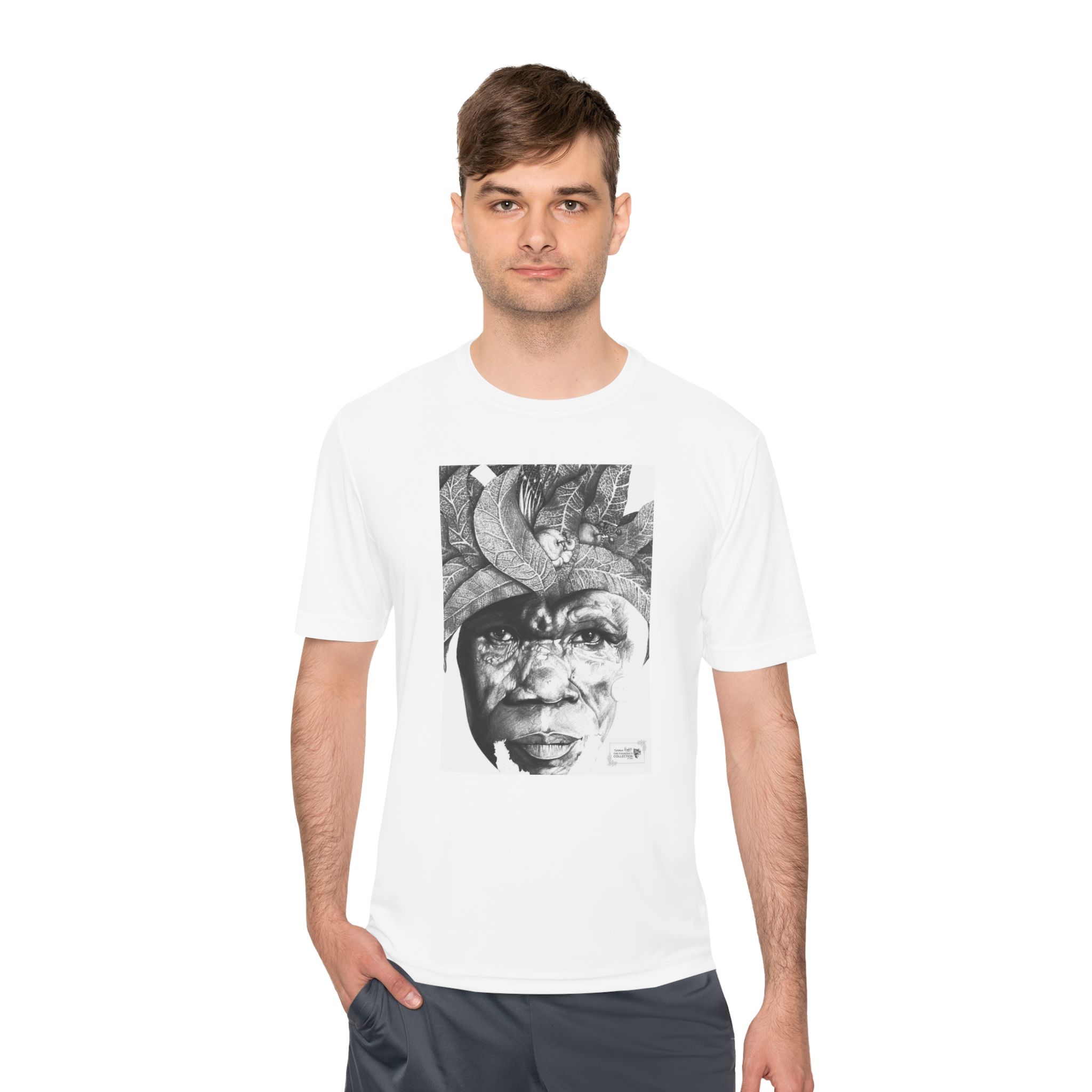 Portrait Graphic Tee — Tribal Headdress Black & White Art - Image 3