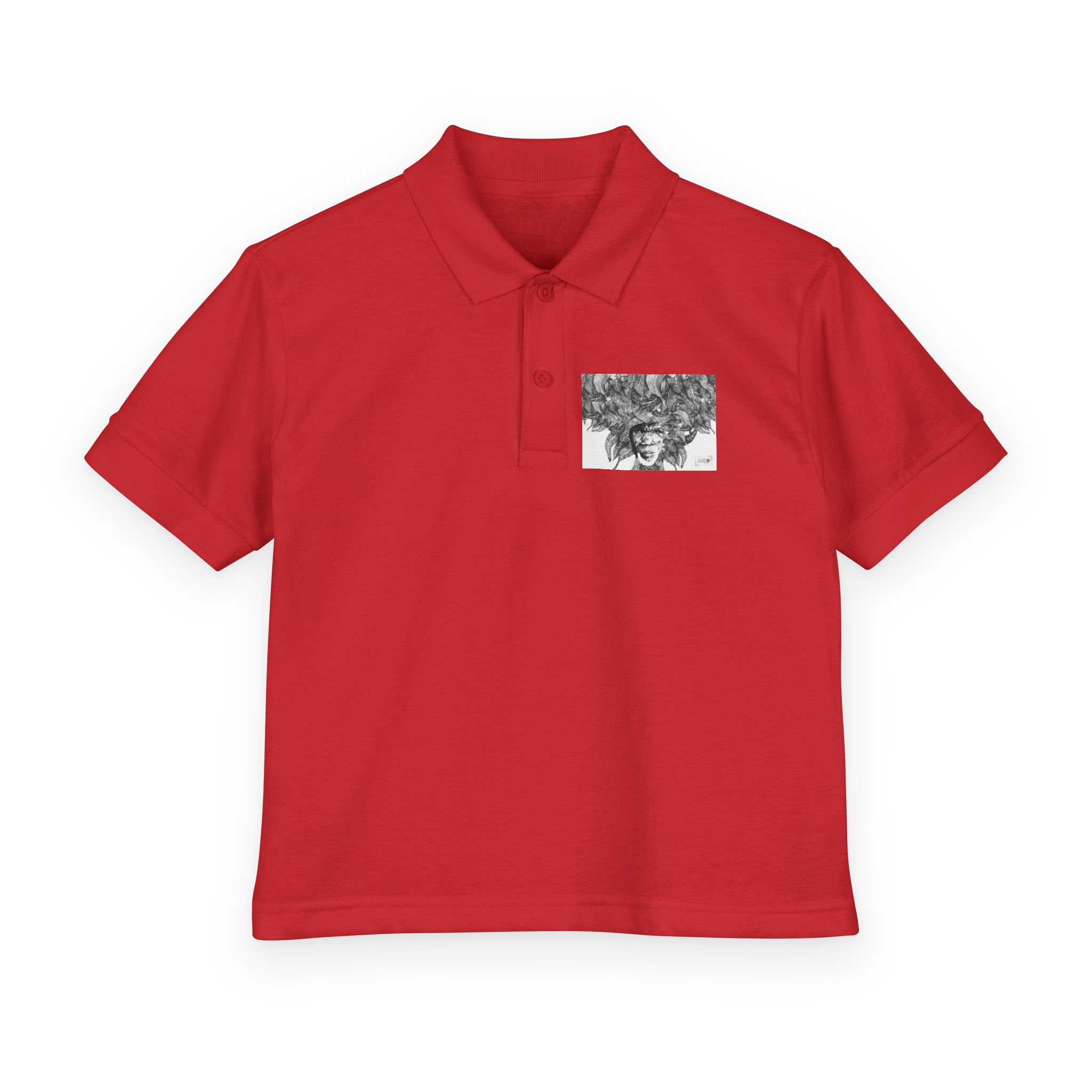 Youth Polo Shirt – Black & White Afro Girl Art Print - Image 37