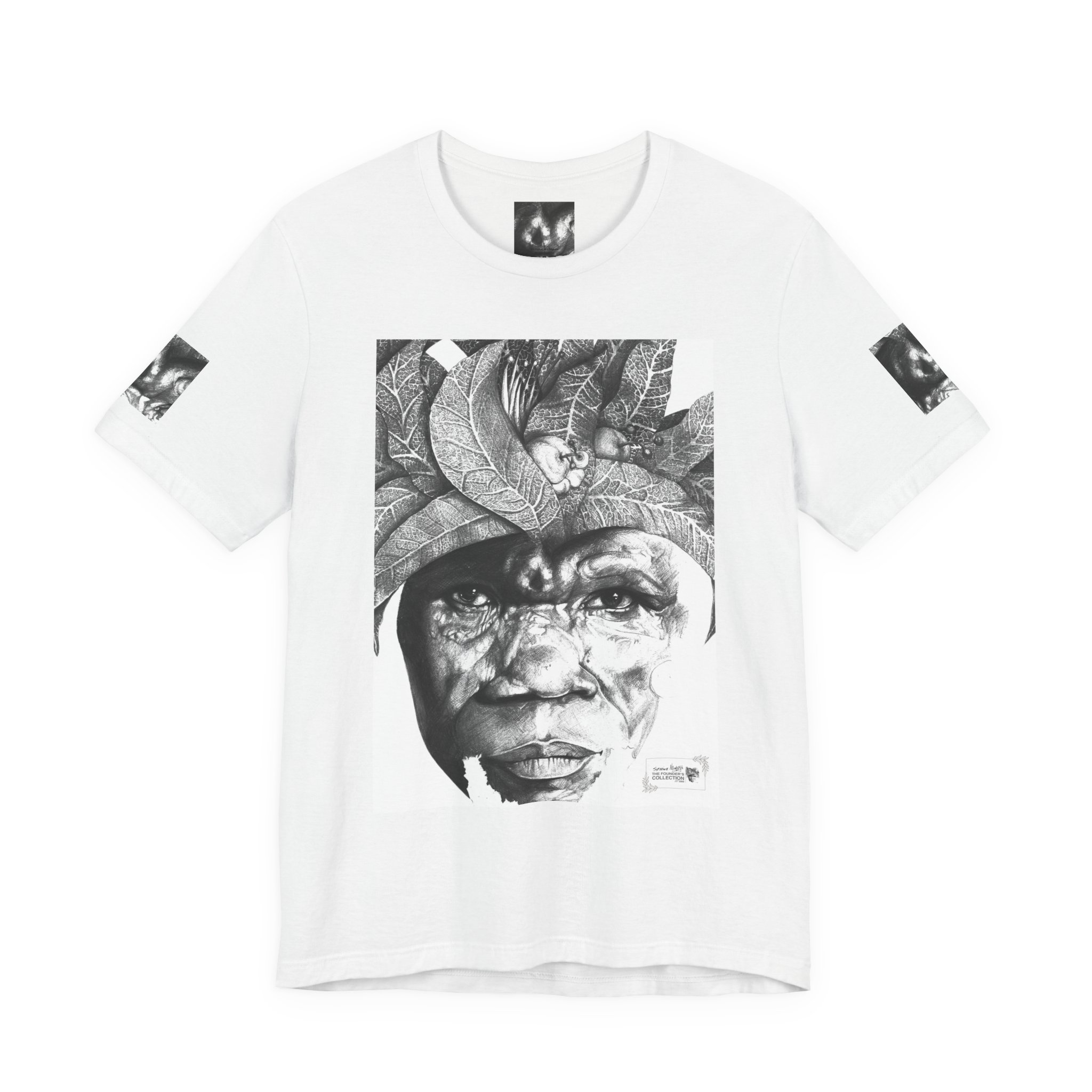 Tribal Portrait Tee — Monochrome Indigenous Face Art Graphic T-Shirt