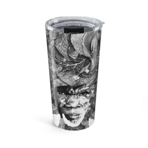 20oz Art Tumbler — Black & White Leaf Face Design