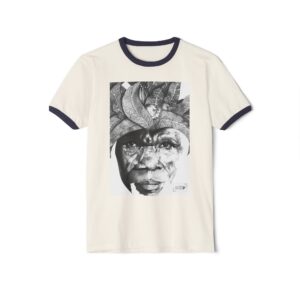 Portrait Art Ringer T‑Shirt — Monochrome Leaf Face Graphic