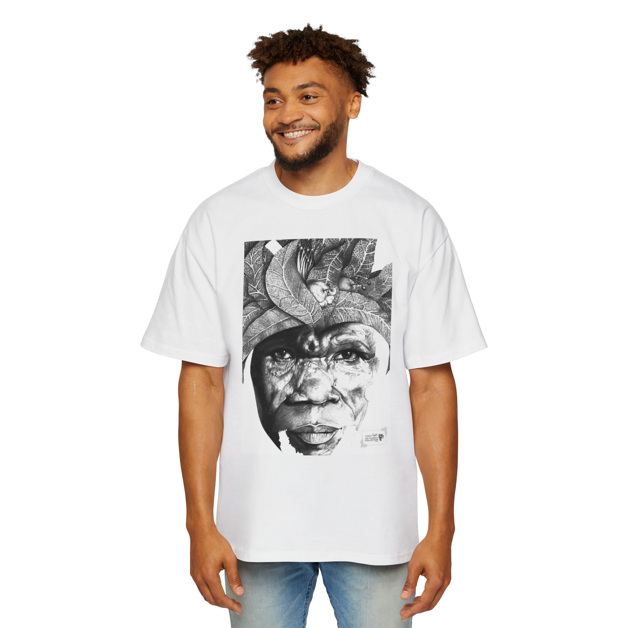 Graphic Tee — Monochrome Tribal Face Art Oversized T-Shirt - Image 3