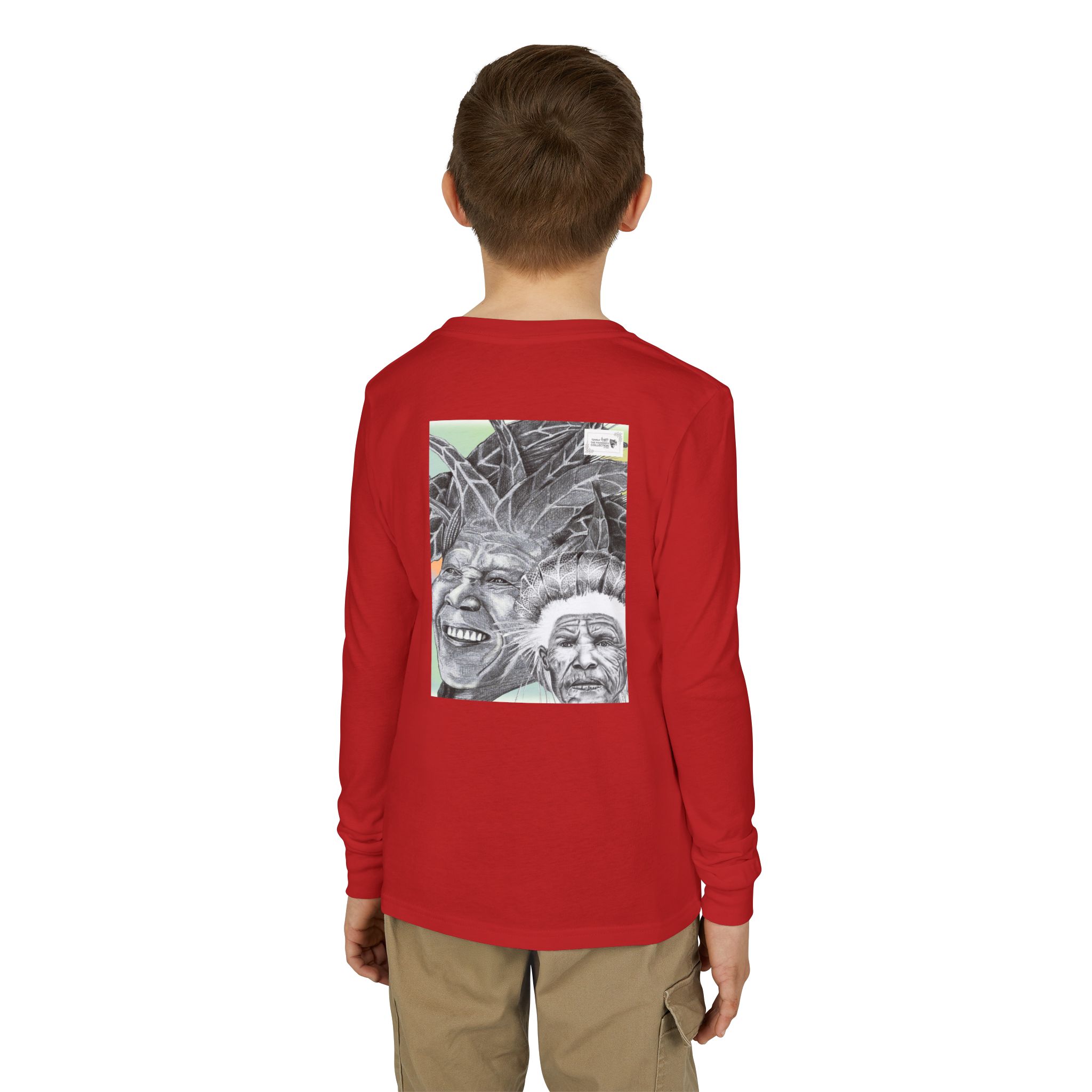 Youth Long Sleeve Tee — Vintage Indigenous Portrait Graphic - Image 44