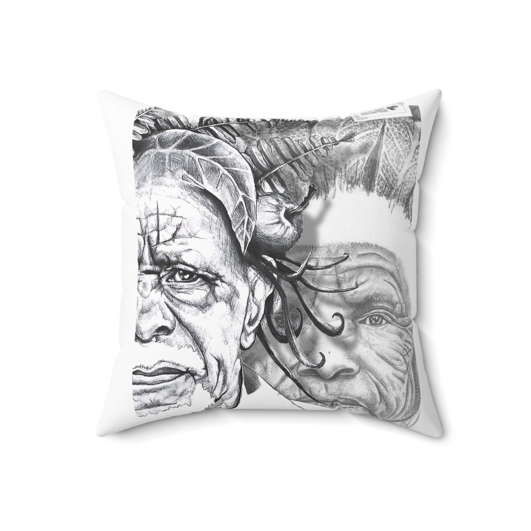 Elder Faces Art Pillow — Monochrome Hand-Drawn Portrait Throw Pillow - Image 8