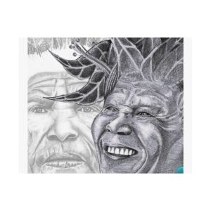 Satin Poster — Smiling Elder & Tribal Headdress Pencil Art Print