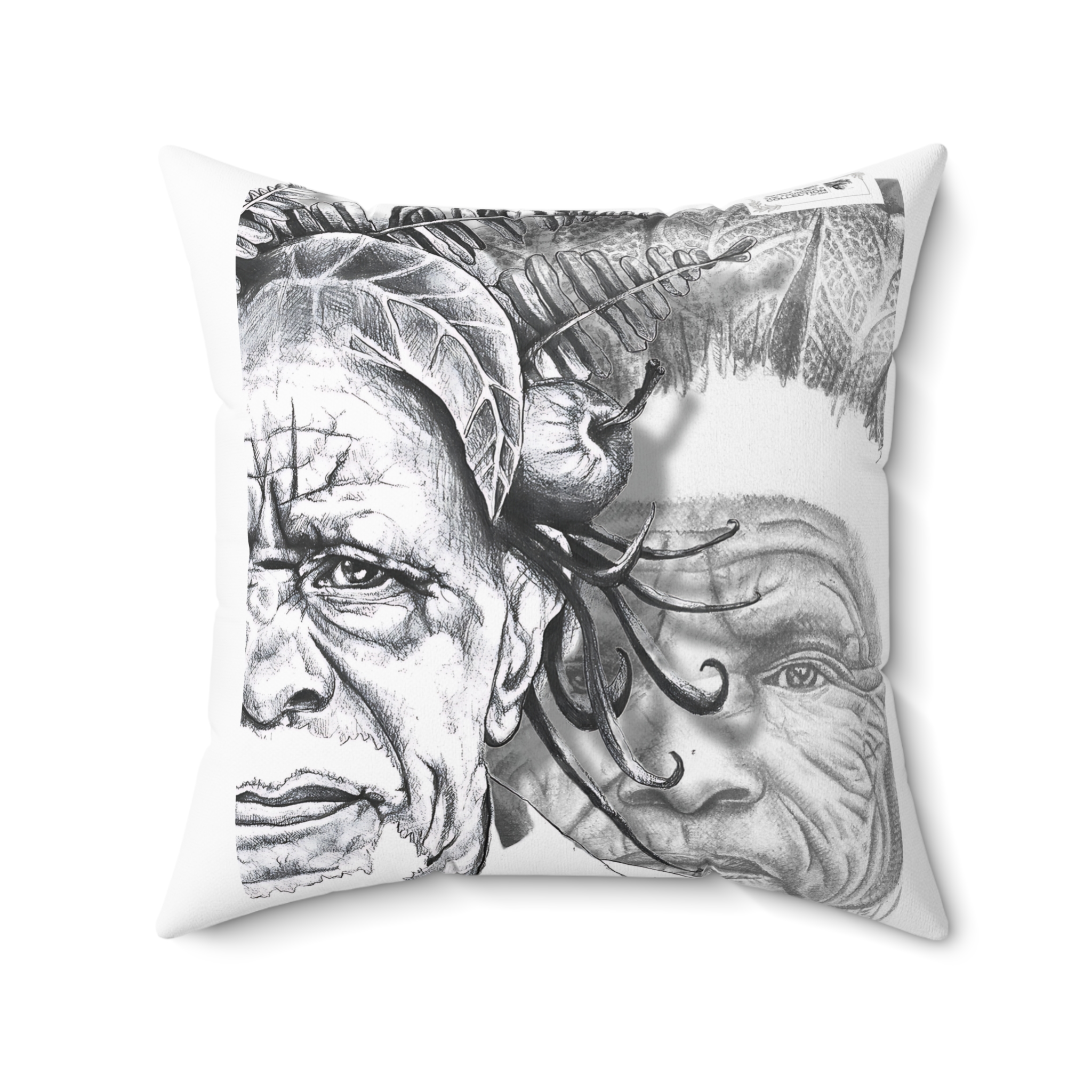 Elder Faces Art Pillow — Monochrome Hand-Drawn Portrait Throw Pillow - Image 11