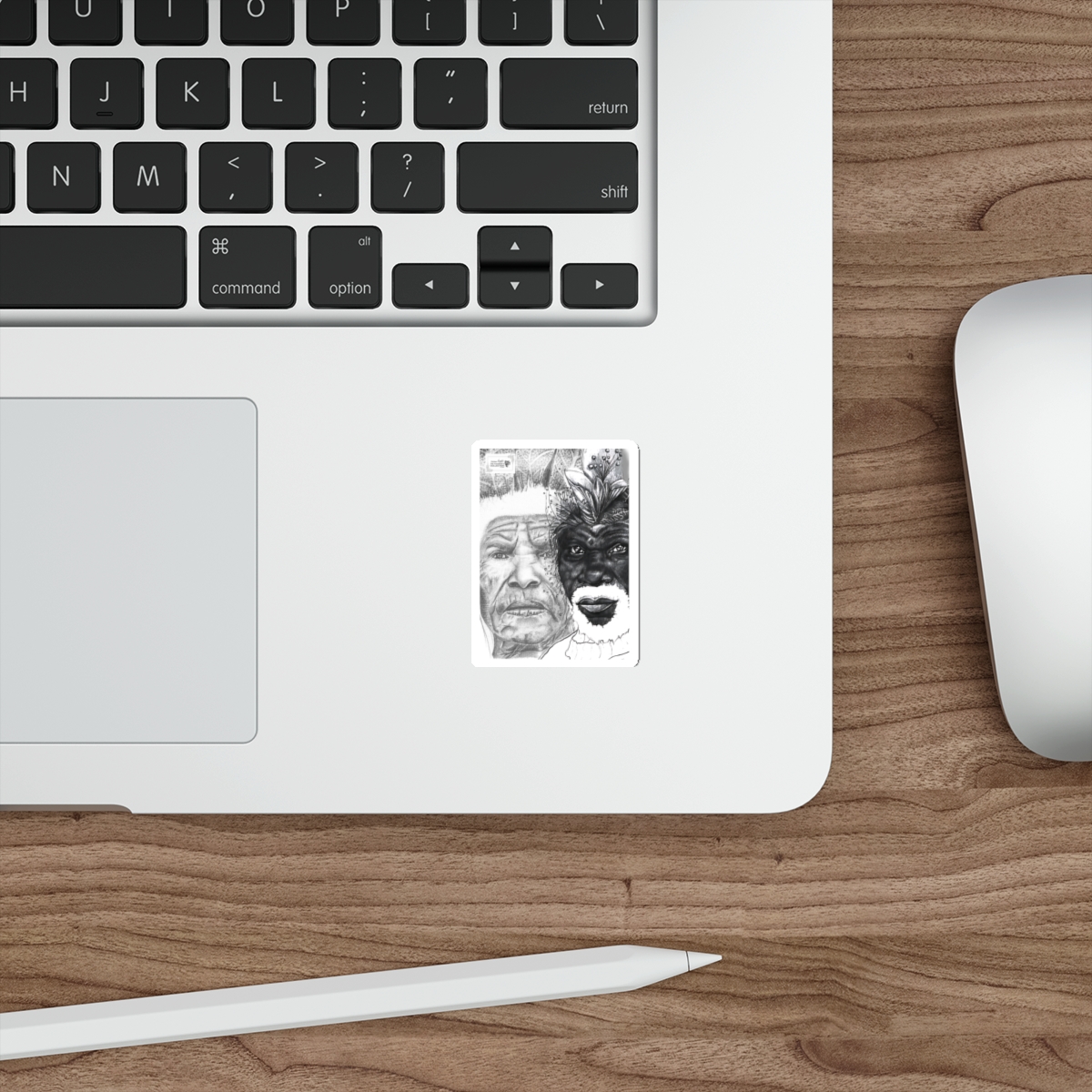 Die-Cut Sticker — Dual Portrait Black & White Art (Elder & Tribal Mask) - Image 2