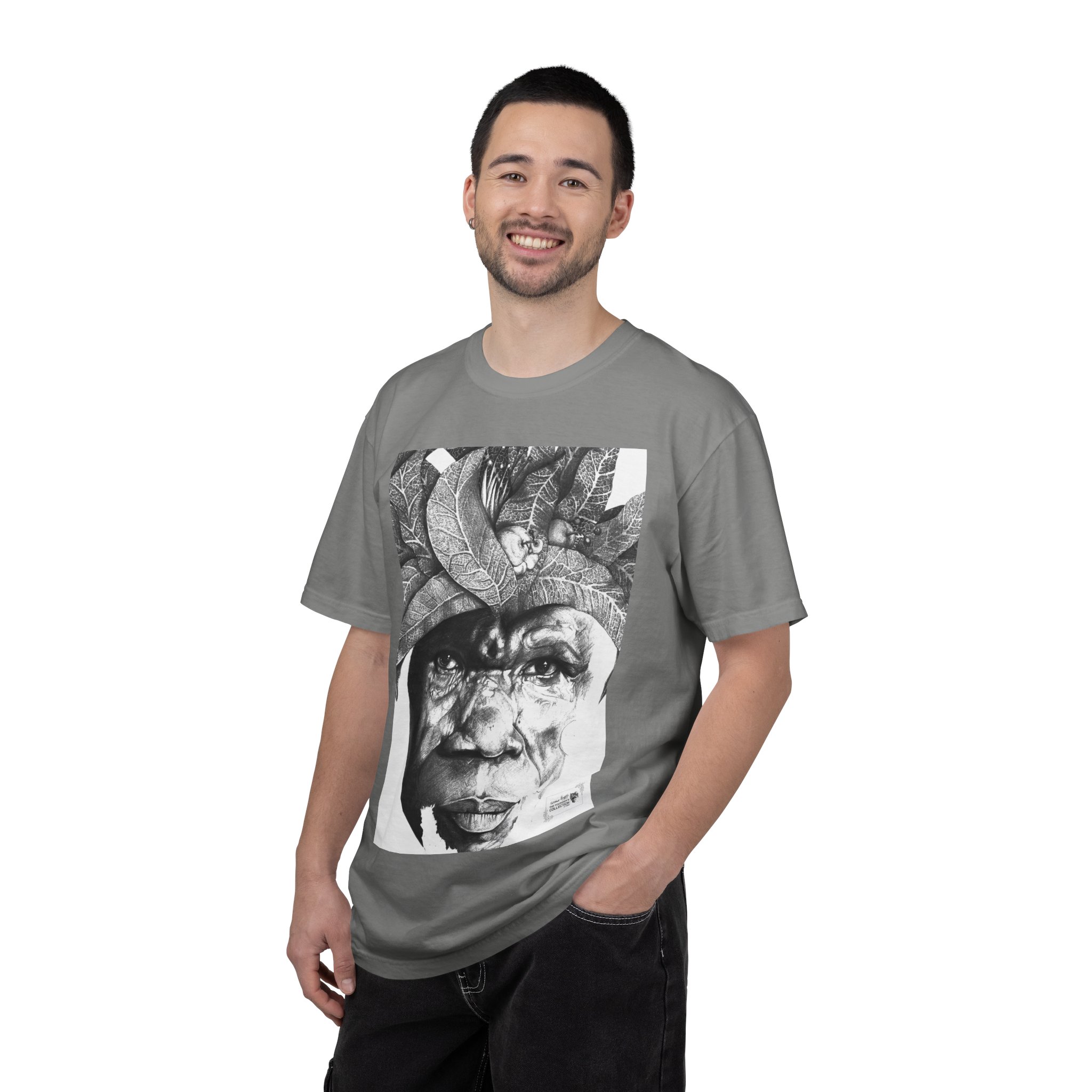 Portrait Graphic T-Shirt — Monochrome Tribal Face Art Tee - Image 44