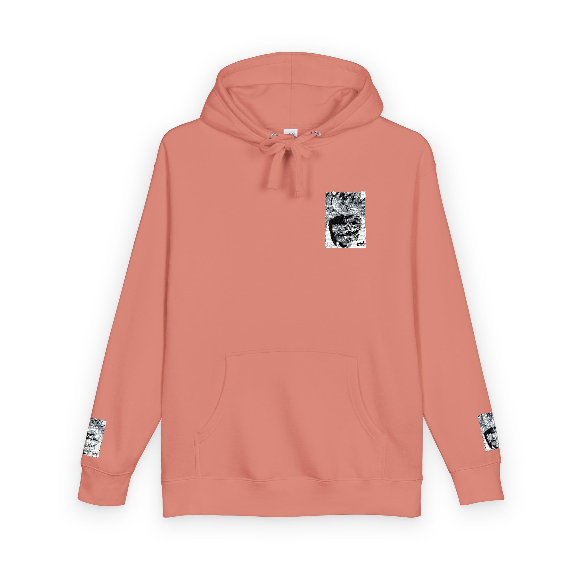 Marble Pocket Graphic Hoodie — Coral Streetwear Pullover - Image 2