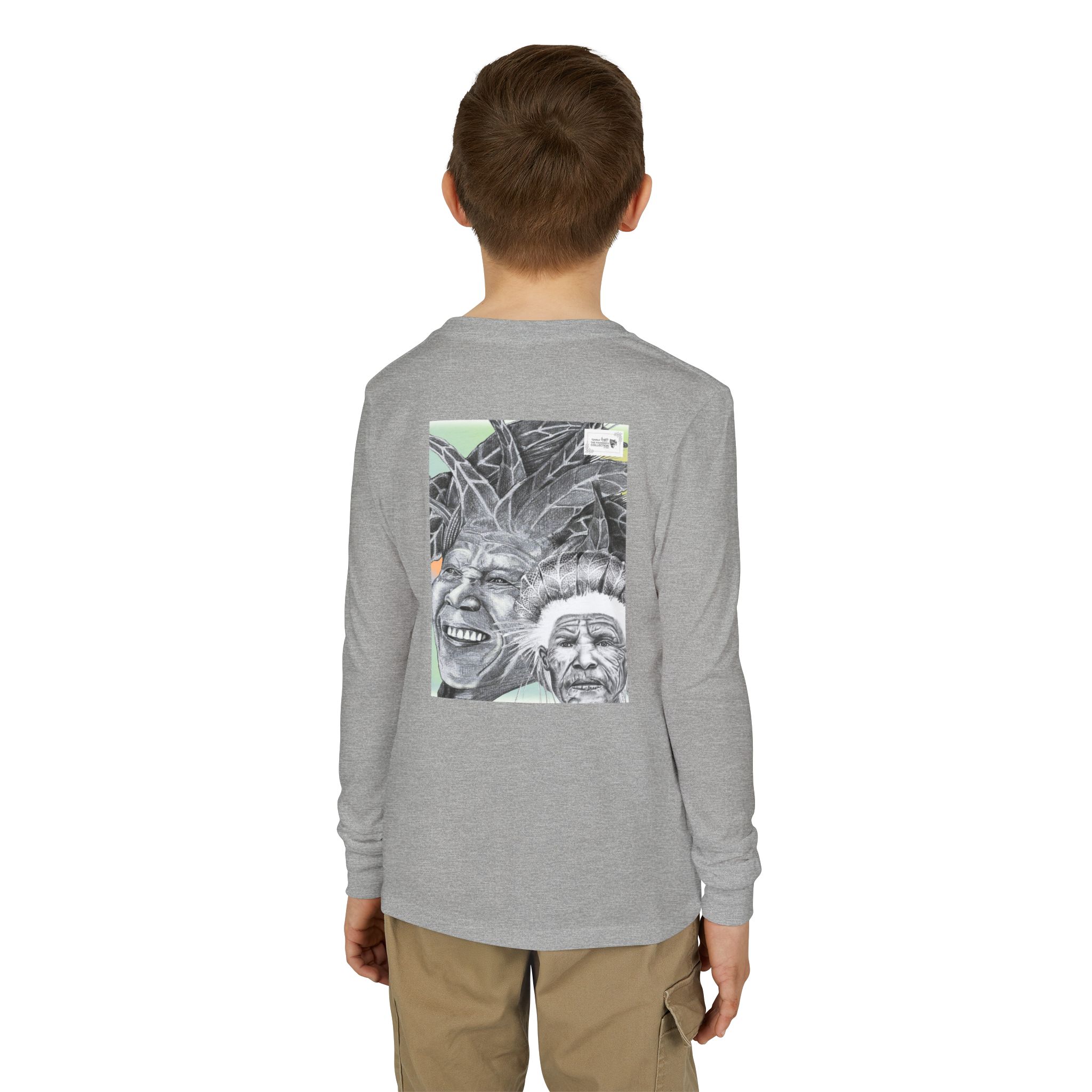 Youth Long Sleeve Tee — Vintage Indigenous Portrait Graphic - Image 28