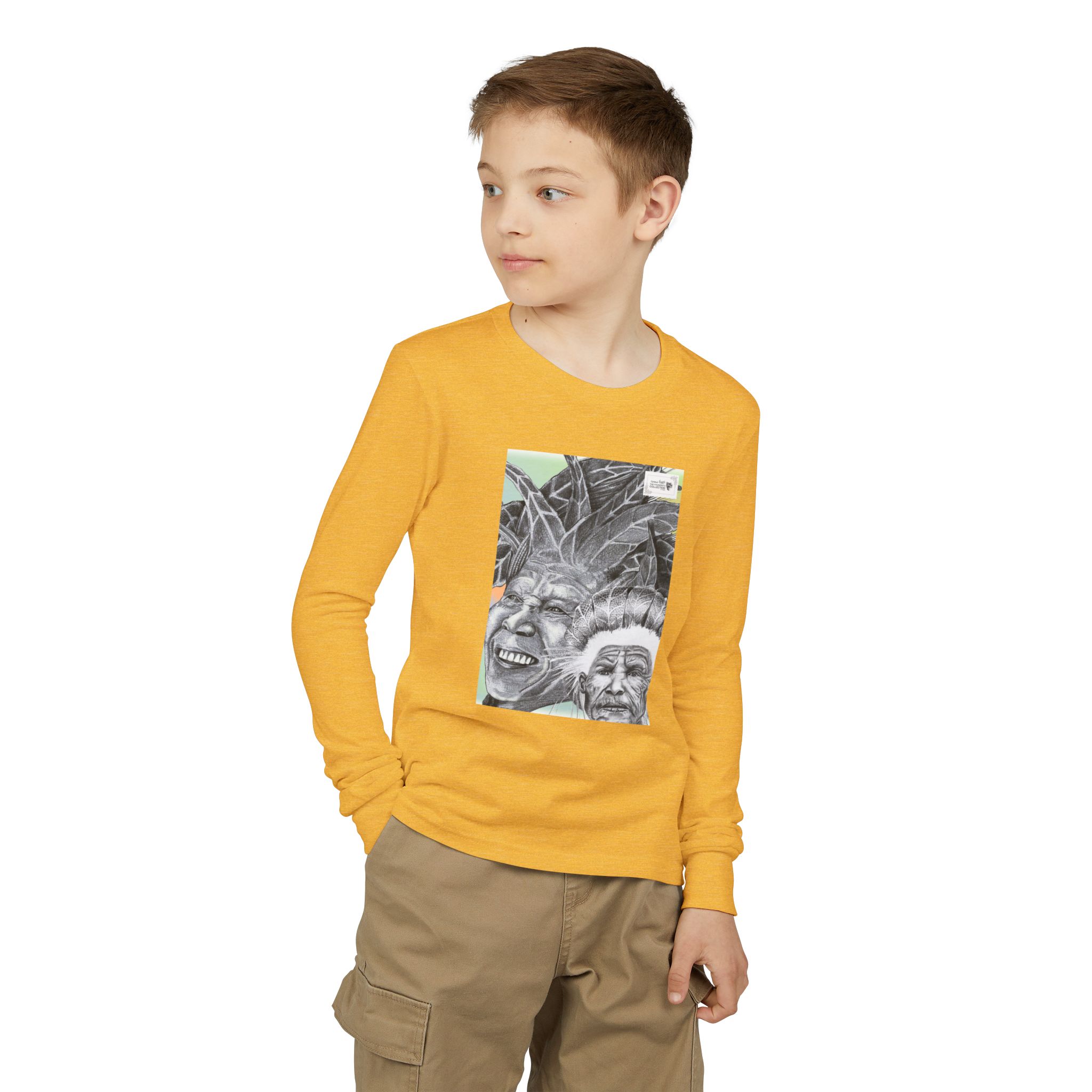 Youth Long Sleeve Tee — Vintage Indigenous Portrait Graphic - Image 23