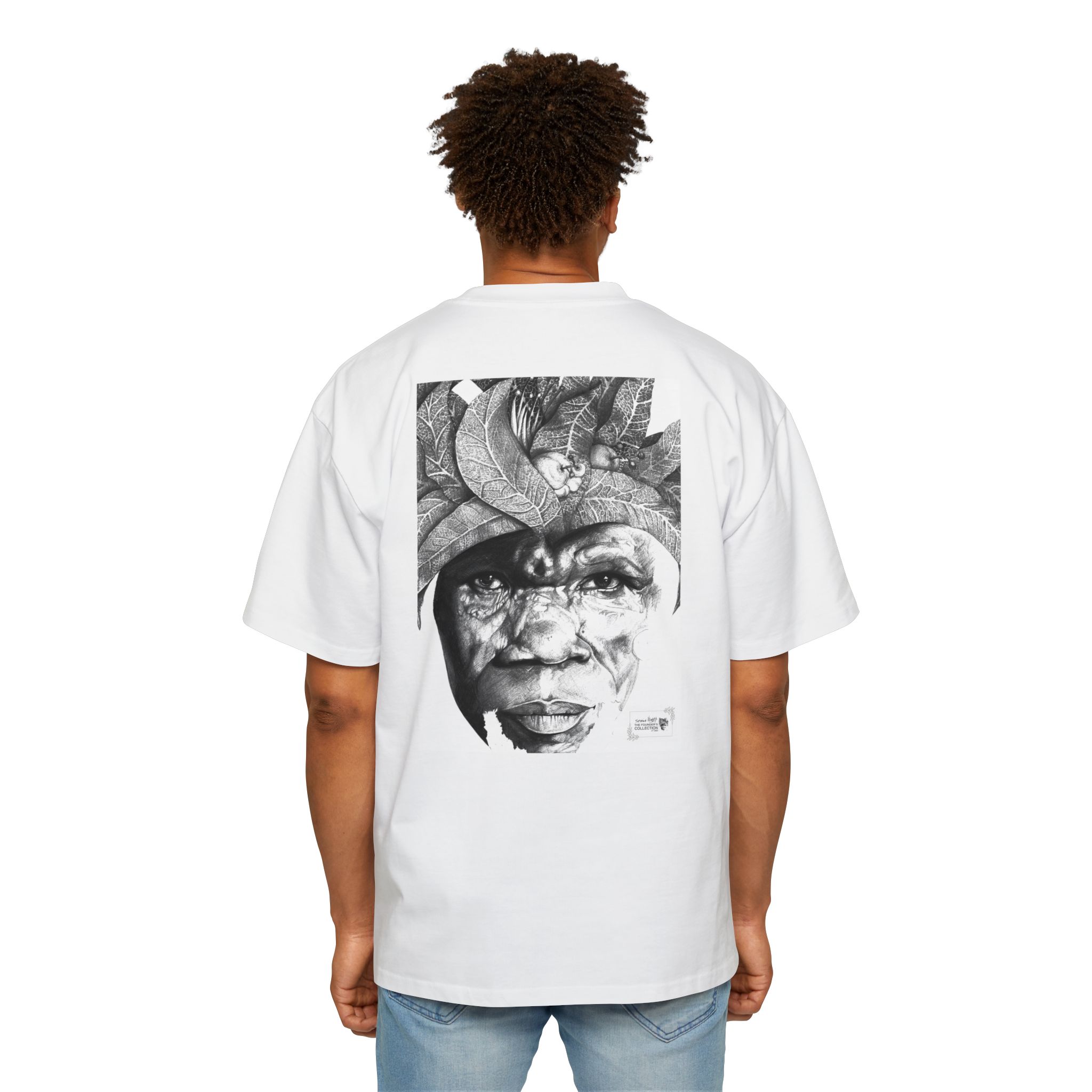 Graphic Tee — Monochrome Tribal Face Art Oversized T-Shirt - Image 4