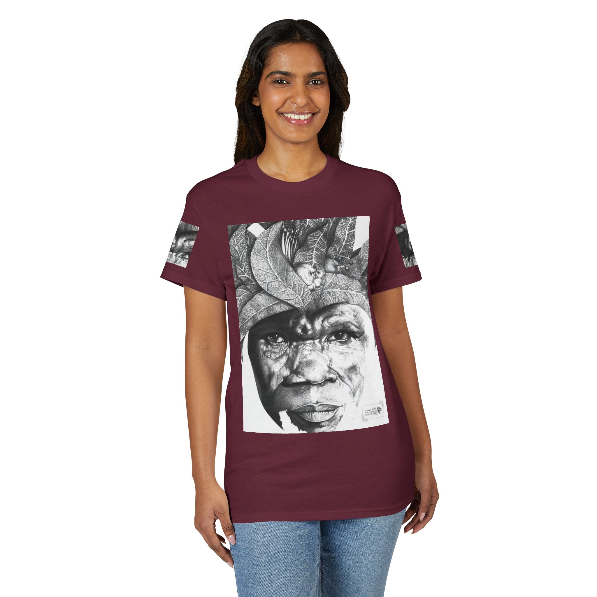 Tribal Face Collage T-Shirt — Black & White Portrait Graphic Tee - Image 28