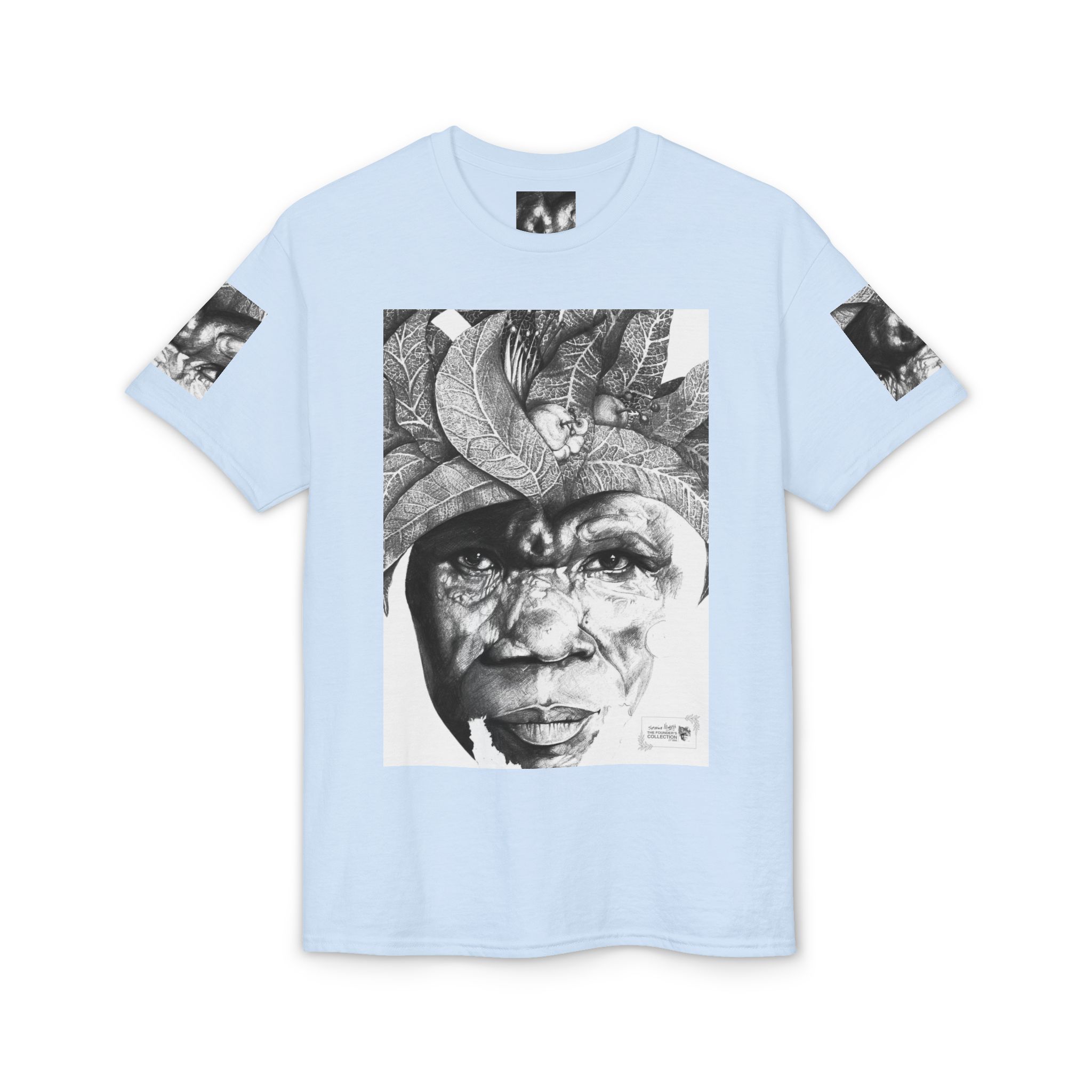 Tribal Face Collage T-Shirt — Black & White Portrait Graphic Tee - Image 41
