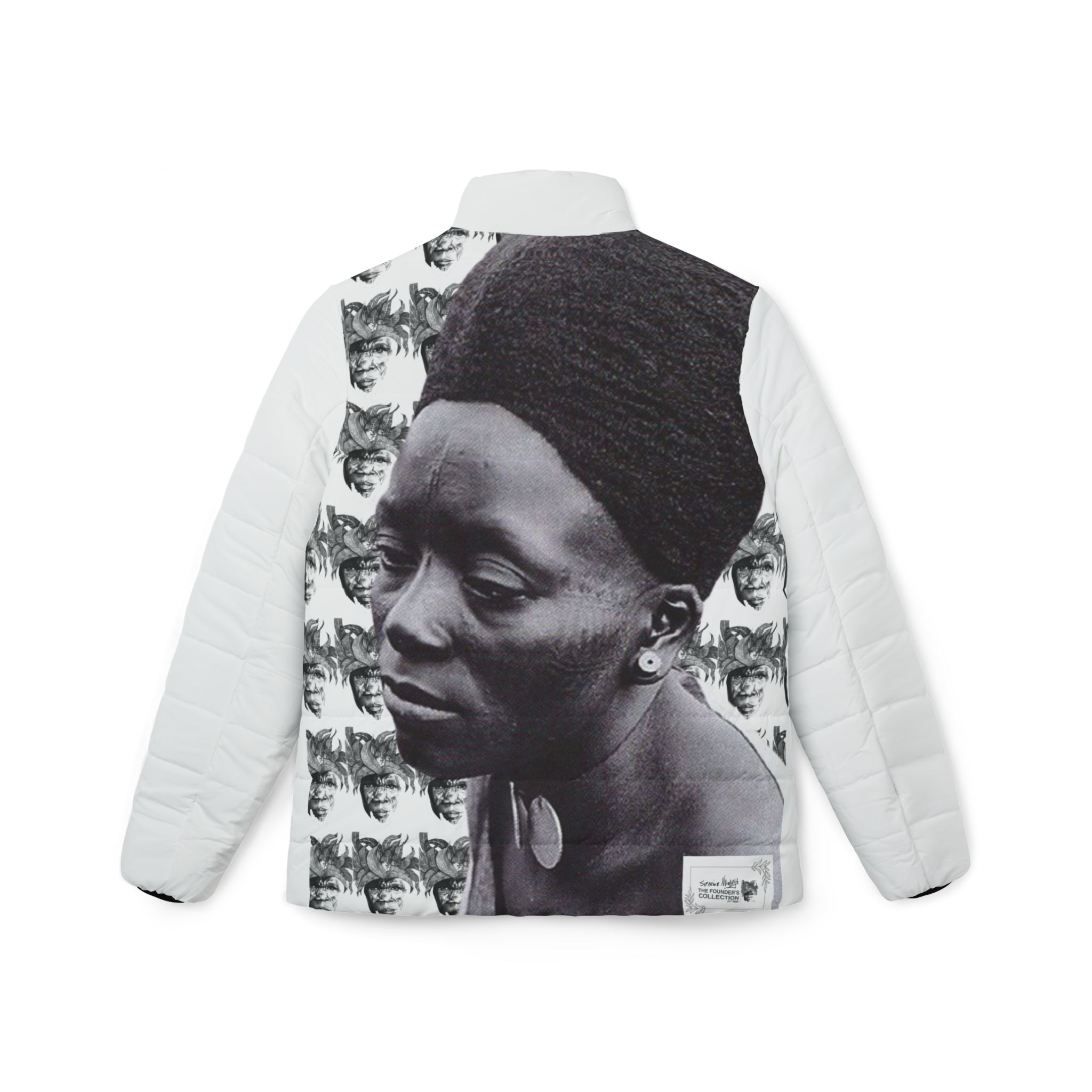 Women’s Photo-Print Puffer Jacket — Vintage Portrait All-Over Print - Image 2