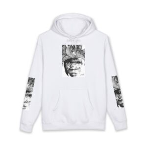 Tribal Mask Hoodie — Black & White Ethnic Face Graphic Sweatshirt