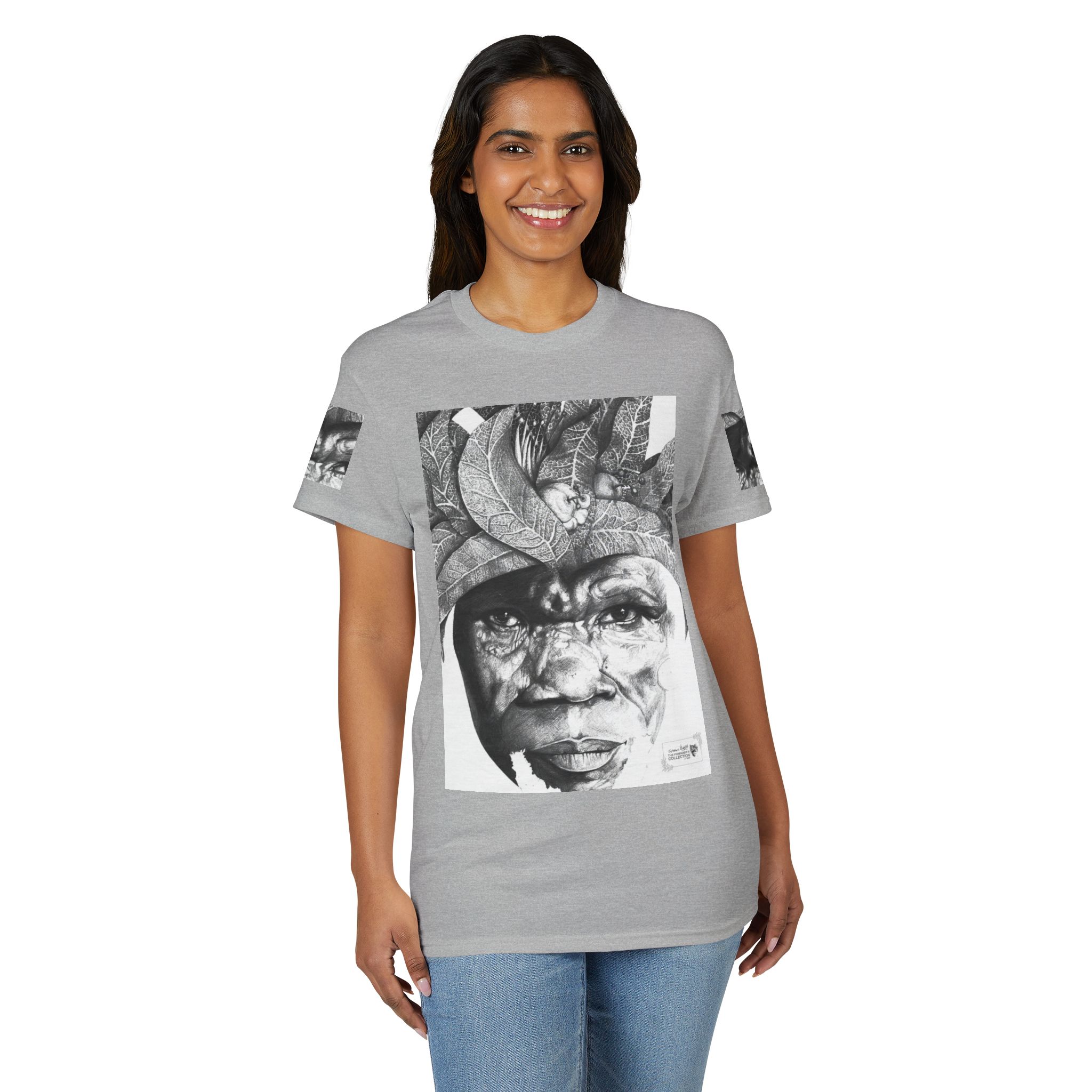 Tribal Face Collage T-Shirt — Black & White Portrait Graphic Tee - Image 20