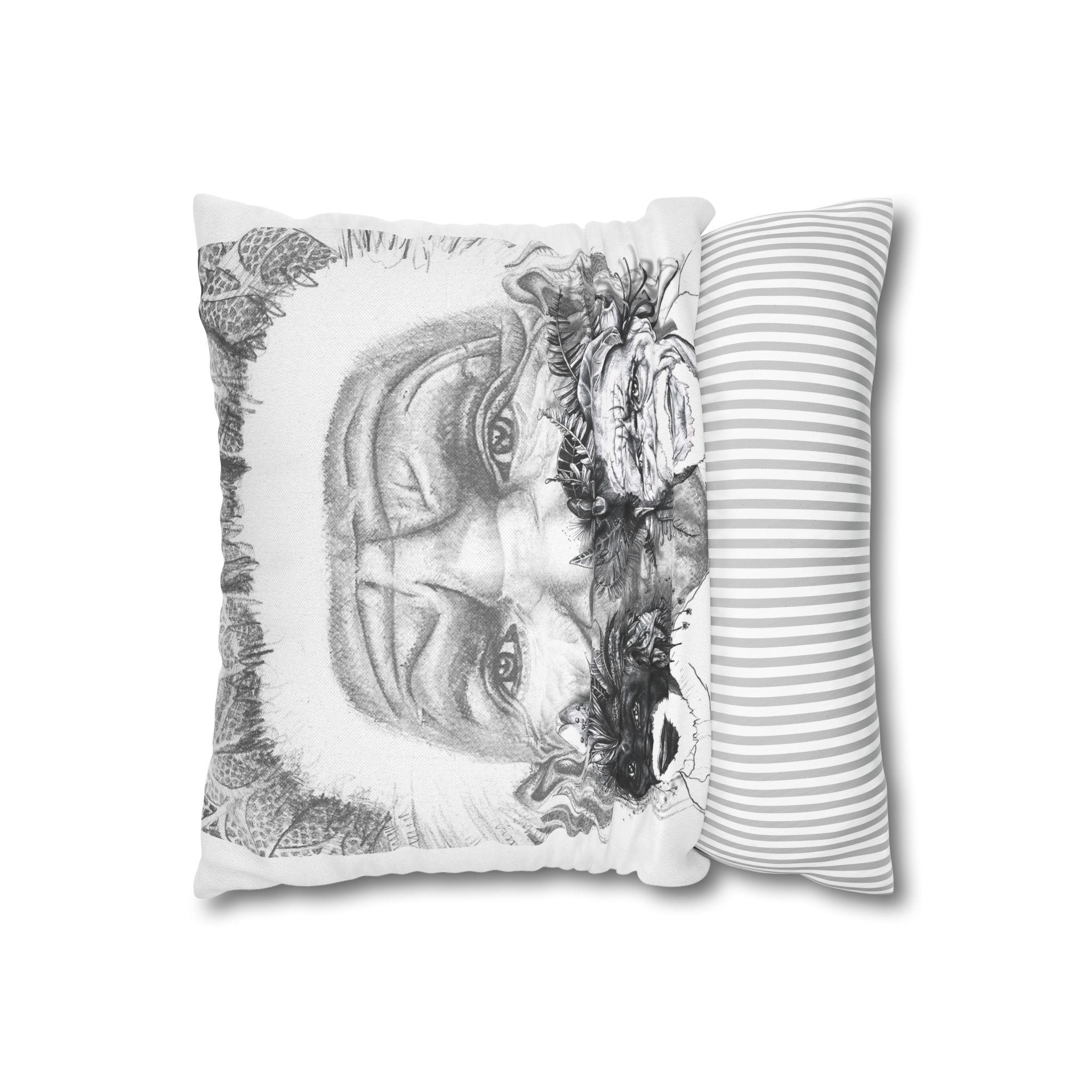 Tribal Elder Art Pillowcase — Black & White Ethnic Portrait Decorative Pillow - Image 4