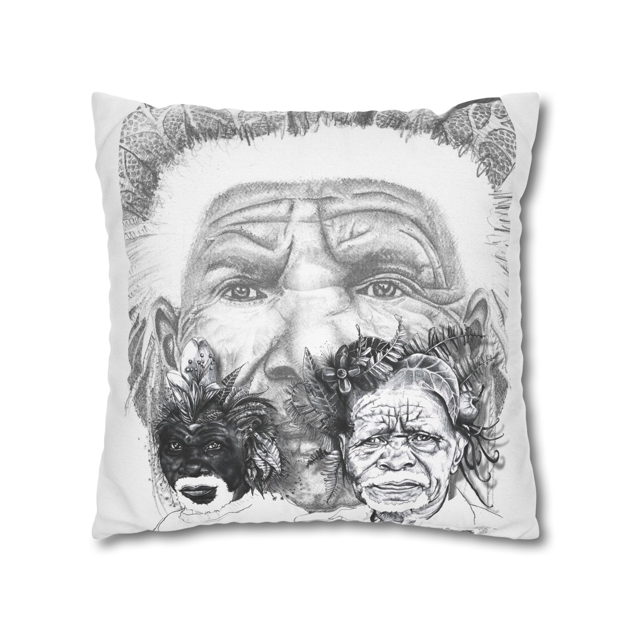 Tribal Elder Art Pillowcase — Black & White Ethnic Portrait Decorative Pillow - Image 11