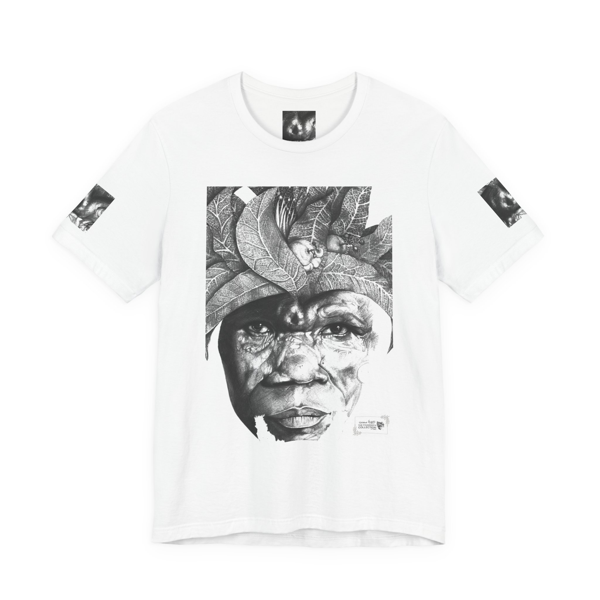 Tribal Portrait Tee — Monochrome Indigenous Face Art Graphic T-Shirt - Image 5
