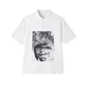 Men's Polo with Monochrome Tribal Portrait Print — Graphic Art Polo Shirt