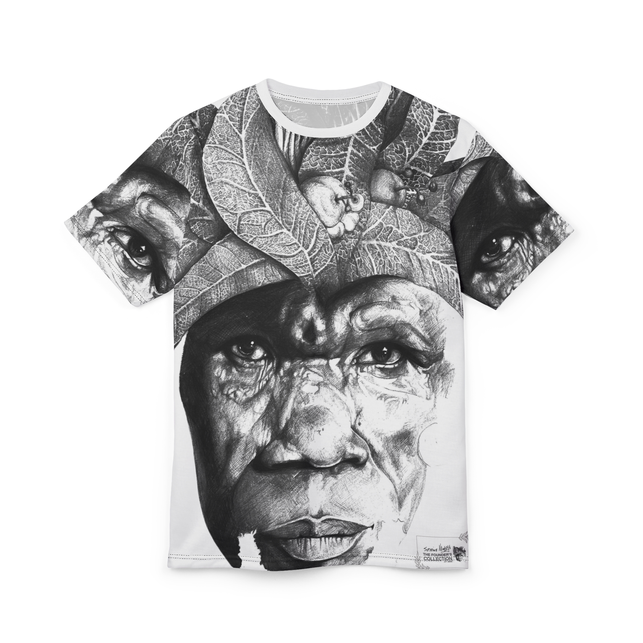 Portrait Graphic Tee — Monochrome Elder Face All-Over Print - Image 6
