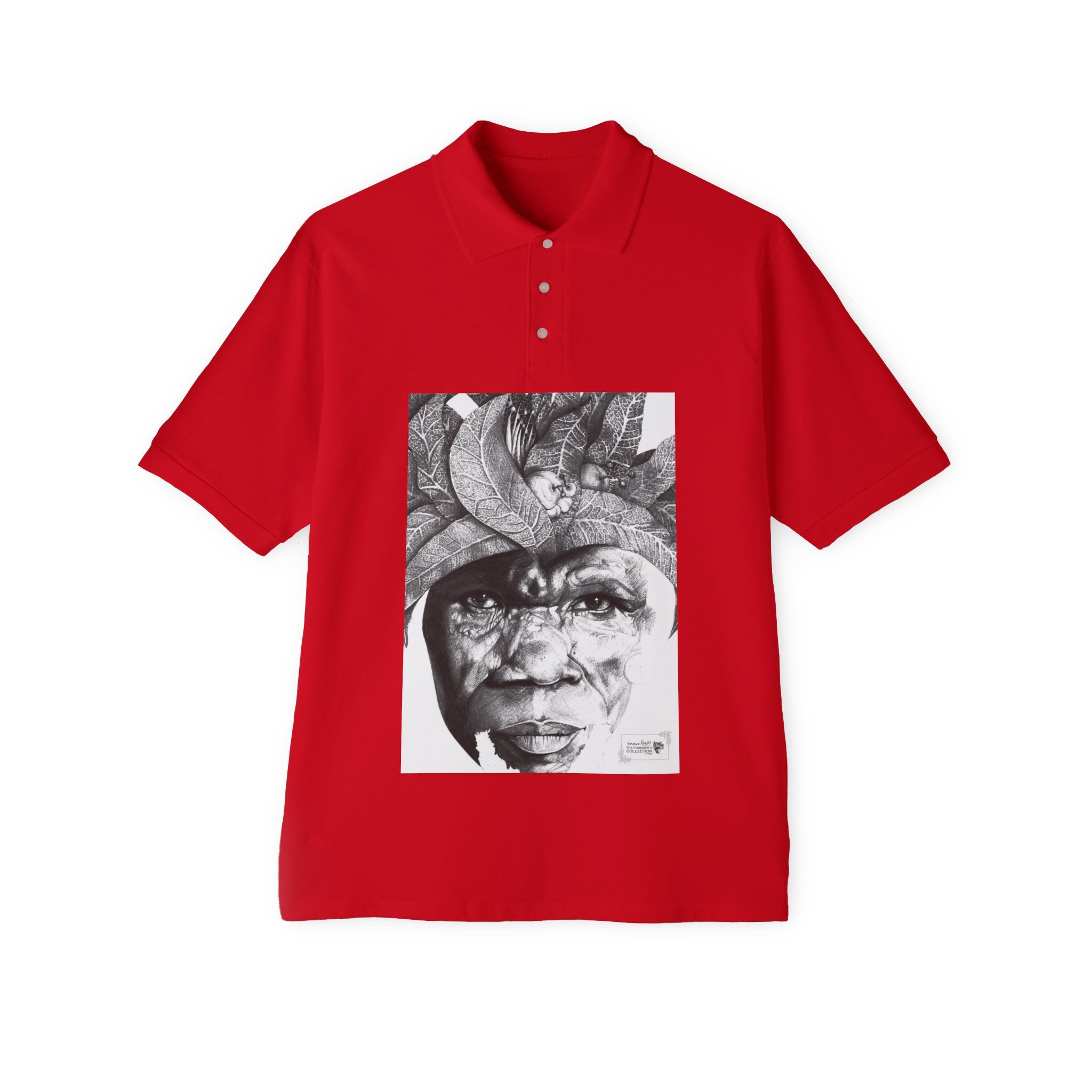 Men's Polo with Monochrome Tribal Portrait Print — Graphic Art Polo Shirt - Image 21